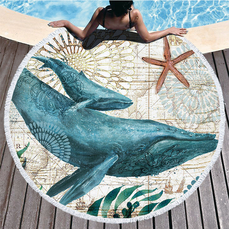 Marine Sealife Design Round Microfibre Boat Towel / Round Beach Towel /Microfibre Towel / Turtle, Octopus, Seahorse or Whale Design Accessories Options.
