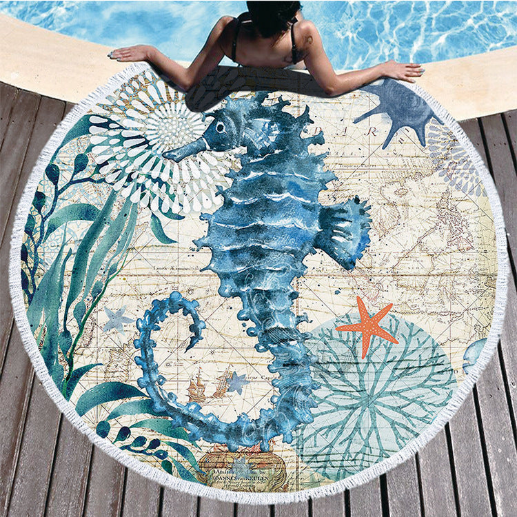 Marine Sealife Design Round Microfibre Boat Towel / Round Beach Towel /Microfibre Towel / Turtle, Octopus, Seahorse or Whale Design Accessories Options.