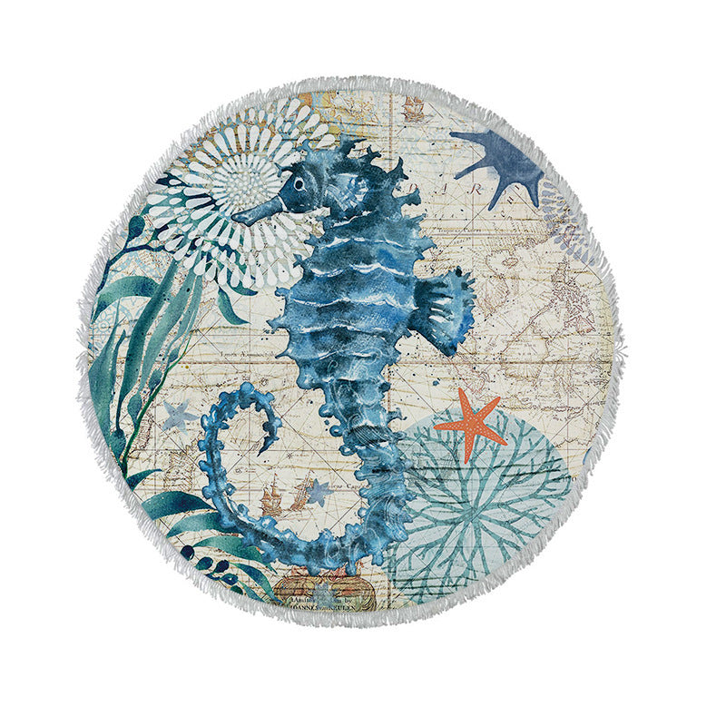 Marine Sealife Design Round Microfibre Boat Towel / Round Beach Towel /Microfibre Towel / Turtle, Octopus, Seahorse or Whale Design Accessories Options.