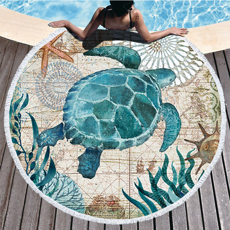 Marine Sealife Design Round Microfibre Boat Towel / Round Beach Towel /Microfibre Towel / Turtle, Octopus, Seahorse or Whale Design Accessories Options.