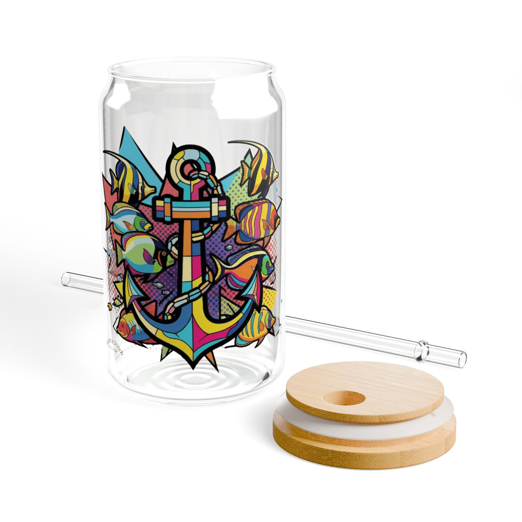 Pop Art Anchor & Fish Sailor’s Sipping Glass, Nautical Coastal Decor, Ocean Lover Tumbler, Beach House Gift, Summer Yacht Party Cup, Boating Enthusiast Drinkware, Galley accessories