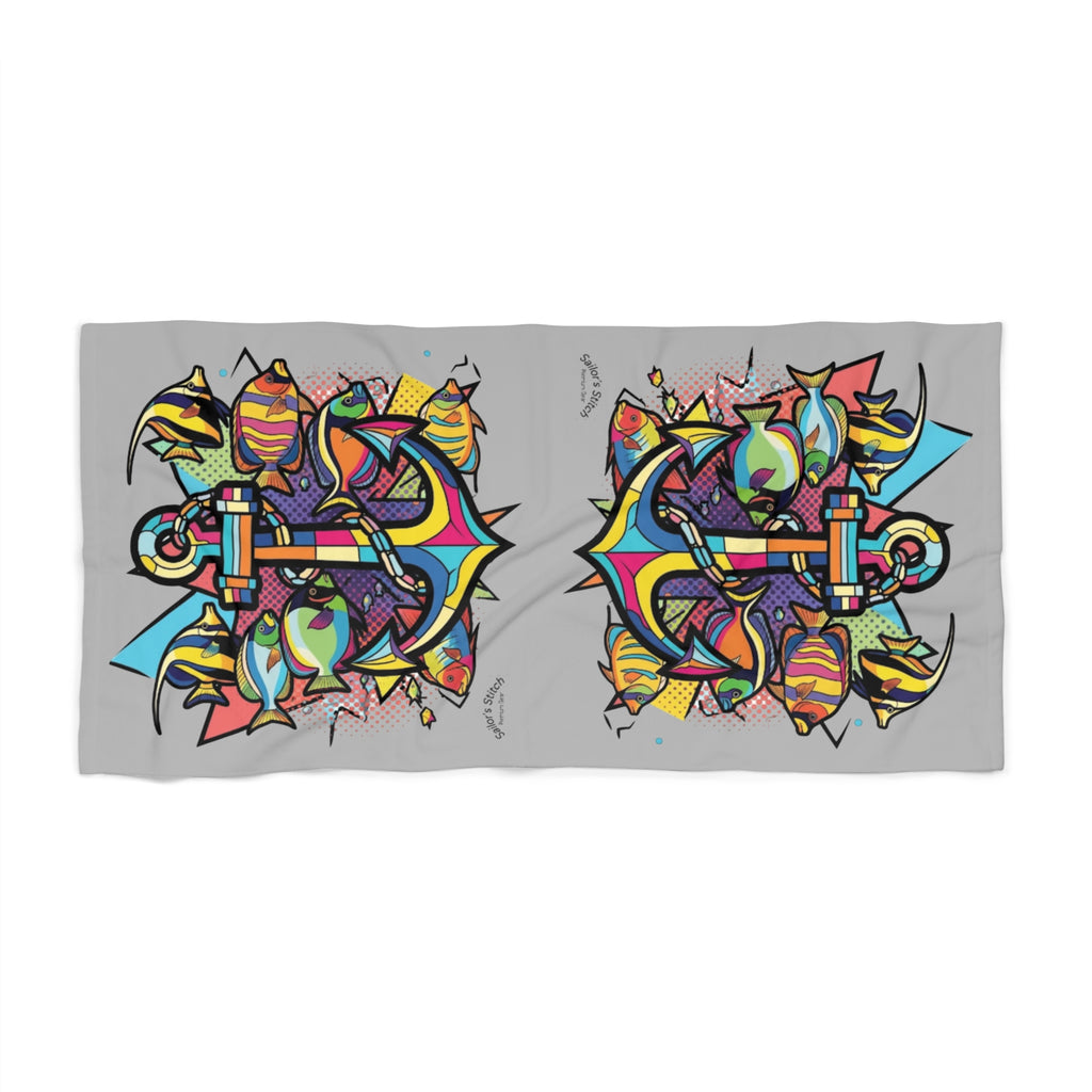 Pop Art Anchor Vibrant Beach Towel for Sun and Fun, Perfect for Sailing, Custom name option, Poolside Party Accessories, Beach Trips, and Gift Ideas