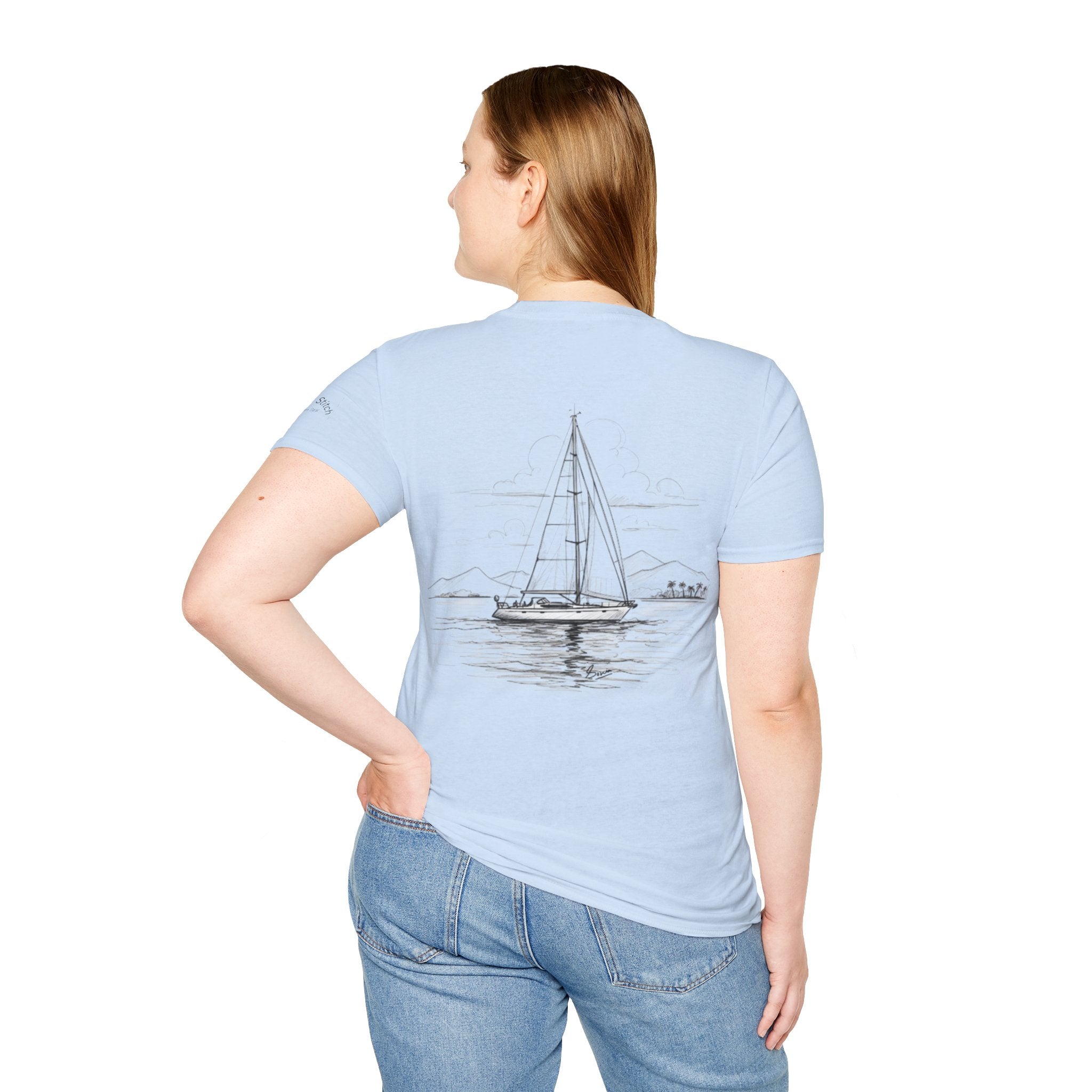 Less Hustle More Sailing Yacht Anchor Double sided print T-Shirt, Unisex Tee, Ideal for Sailors, Gift for Dreamers, Casual Wear, Motivational Shirt, Nautical apparel