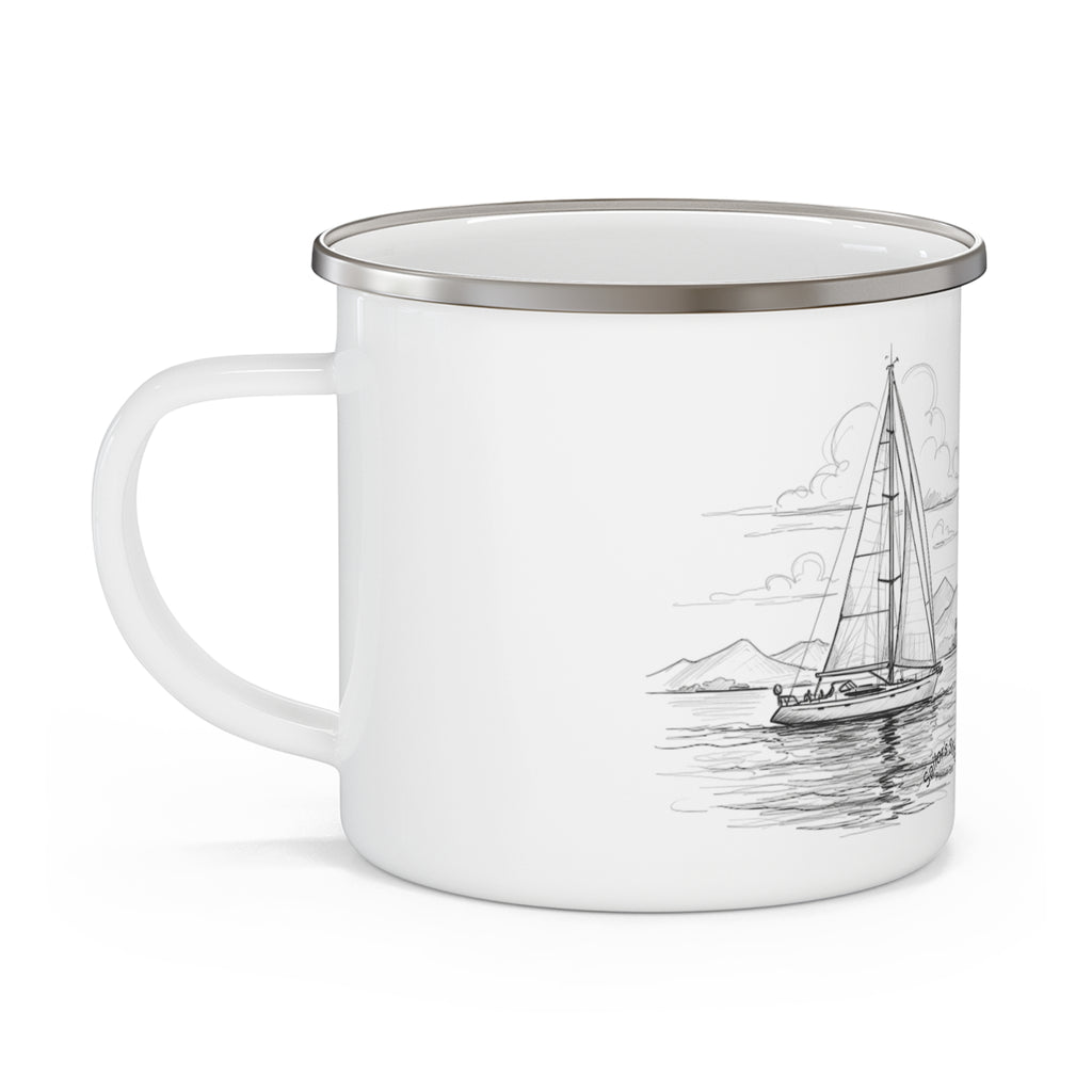 White Sailors Enamel Mug, Sailors Stitch Nautical Sailboat Cup, Ocean Adventure Gift, Camping Coffee Mug, Outdoor Enamel Mug, Drinkware, Galley accessories