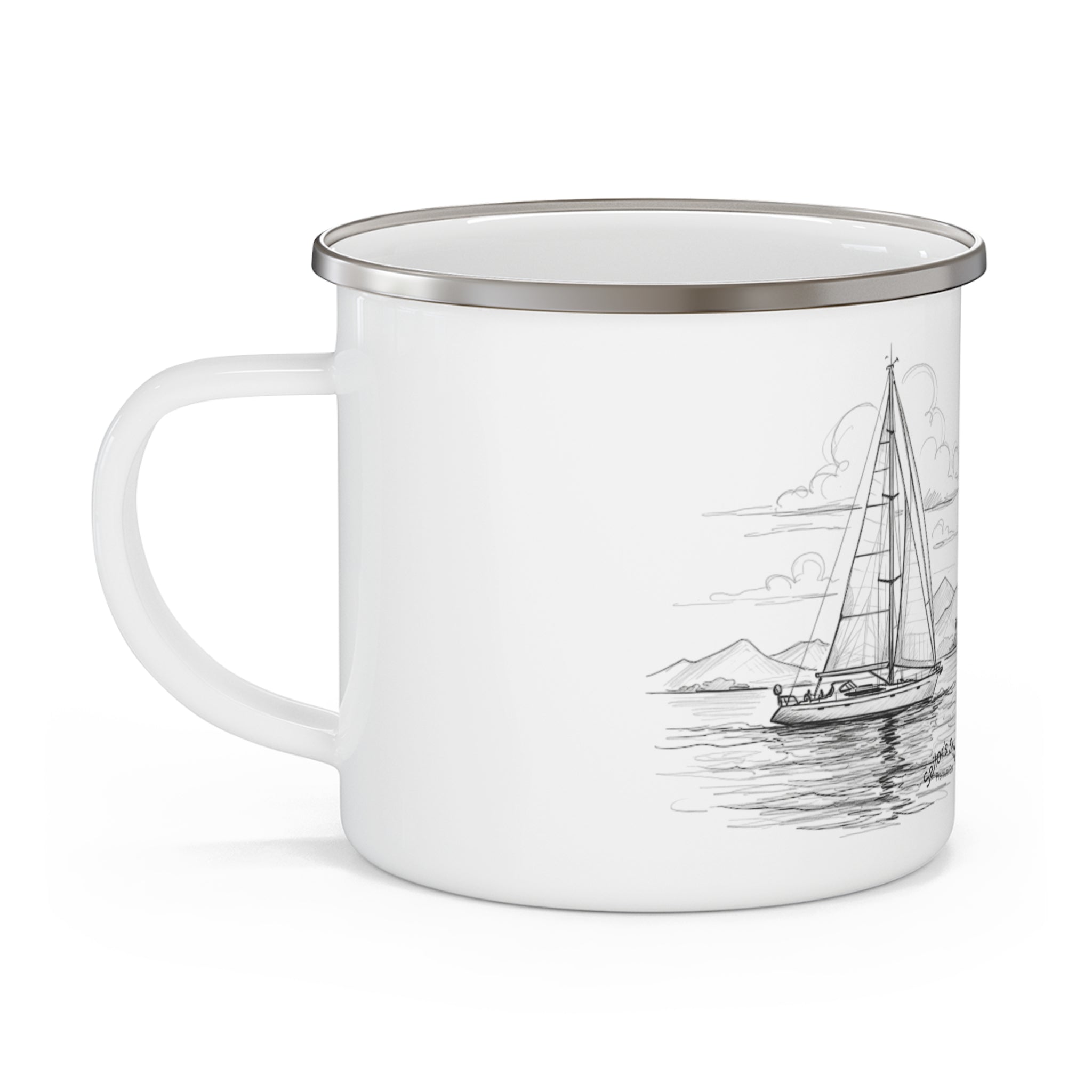 White Sailors Enamel Mug, Sailors Stitch Nautical Sailboat Cup, Ocean Adventure Gift, Camping Coffee Mug, Outdoor Enamel Mug, Drinkware, Galley accessories