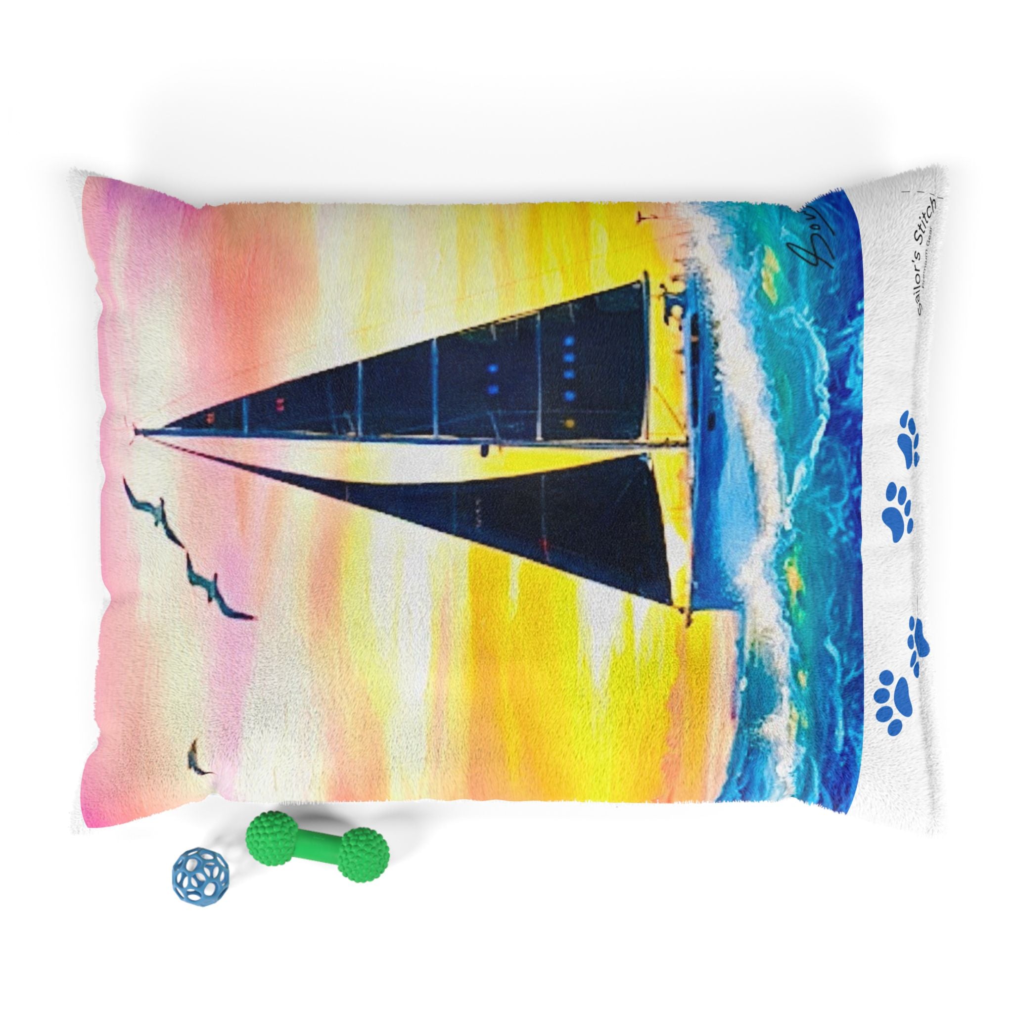 Sailors Stitch Pet Bed - Nautical Dog Cat Pillow, Cozy Pet Furniture for Home, Marine Lovers, Gift for Animal Lovers, Custom Pet Name, Pet accessories