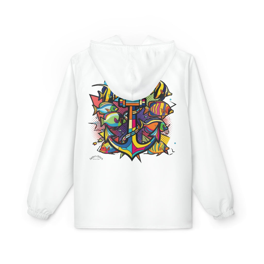 Sailors Stitch White Pop Art  Windbreaker Jacket, Customisable Name, Nautical Outerwear, Lightweight Coat, Sailboat Apparel, Boating Gear