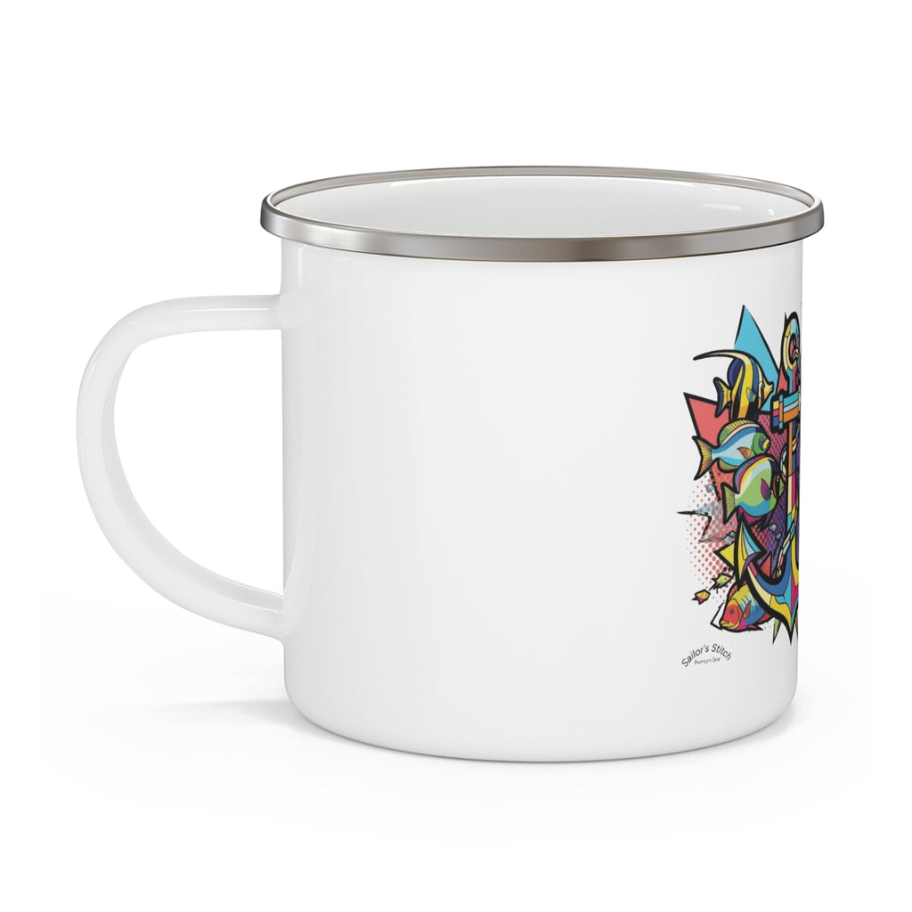 Pop Art Anchor Captains Enamel Mug, Nautical Sailboat Cup, Ocean Adventure Gift, Camping Coffee Mug, Outdoor Enamel Mug, Coastal Drinkware, Galley accessories