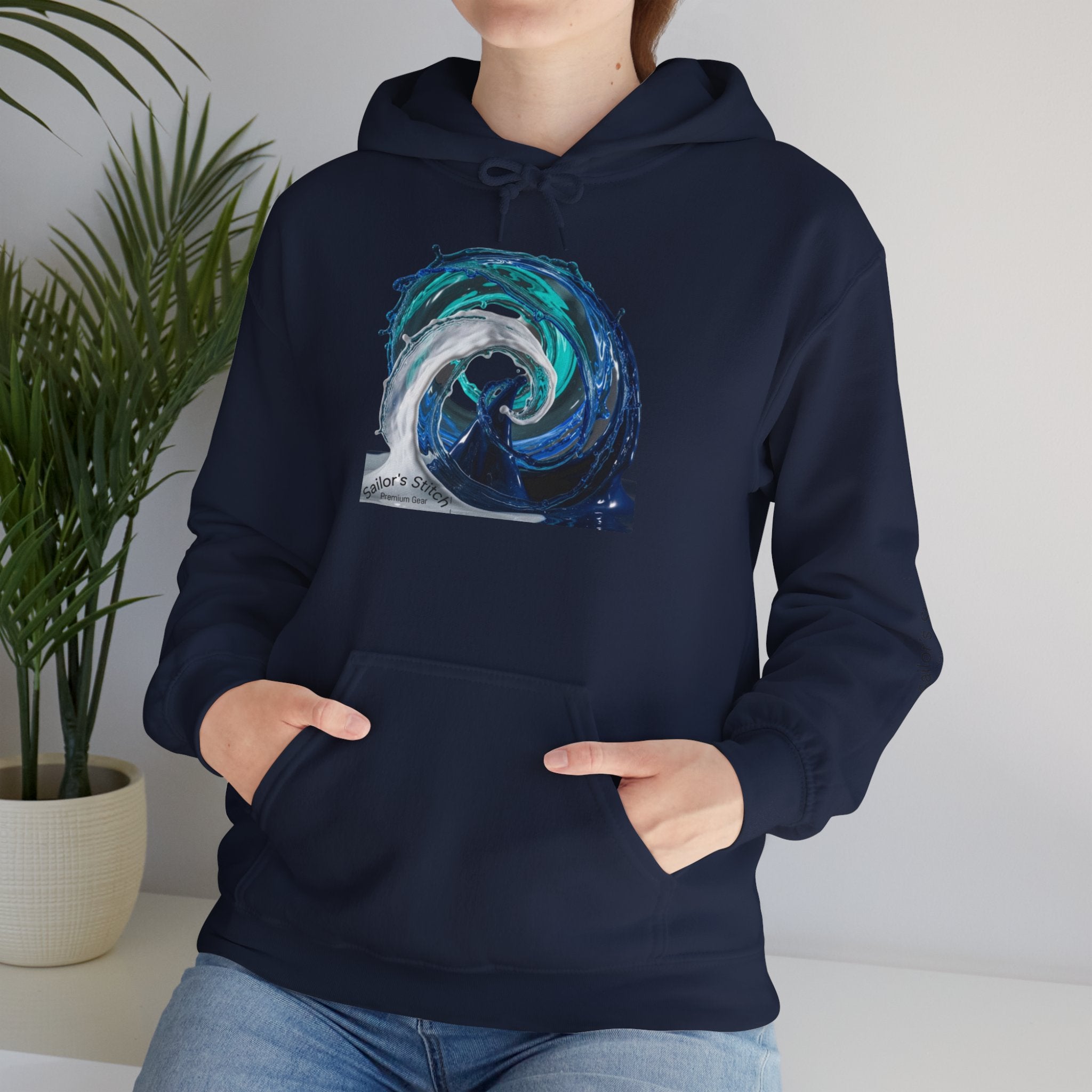 Wave Design Sailor’s Stitch Unisex Hoodie / Sweatshirt, Custom name option, Boat wear, Nautical apparel