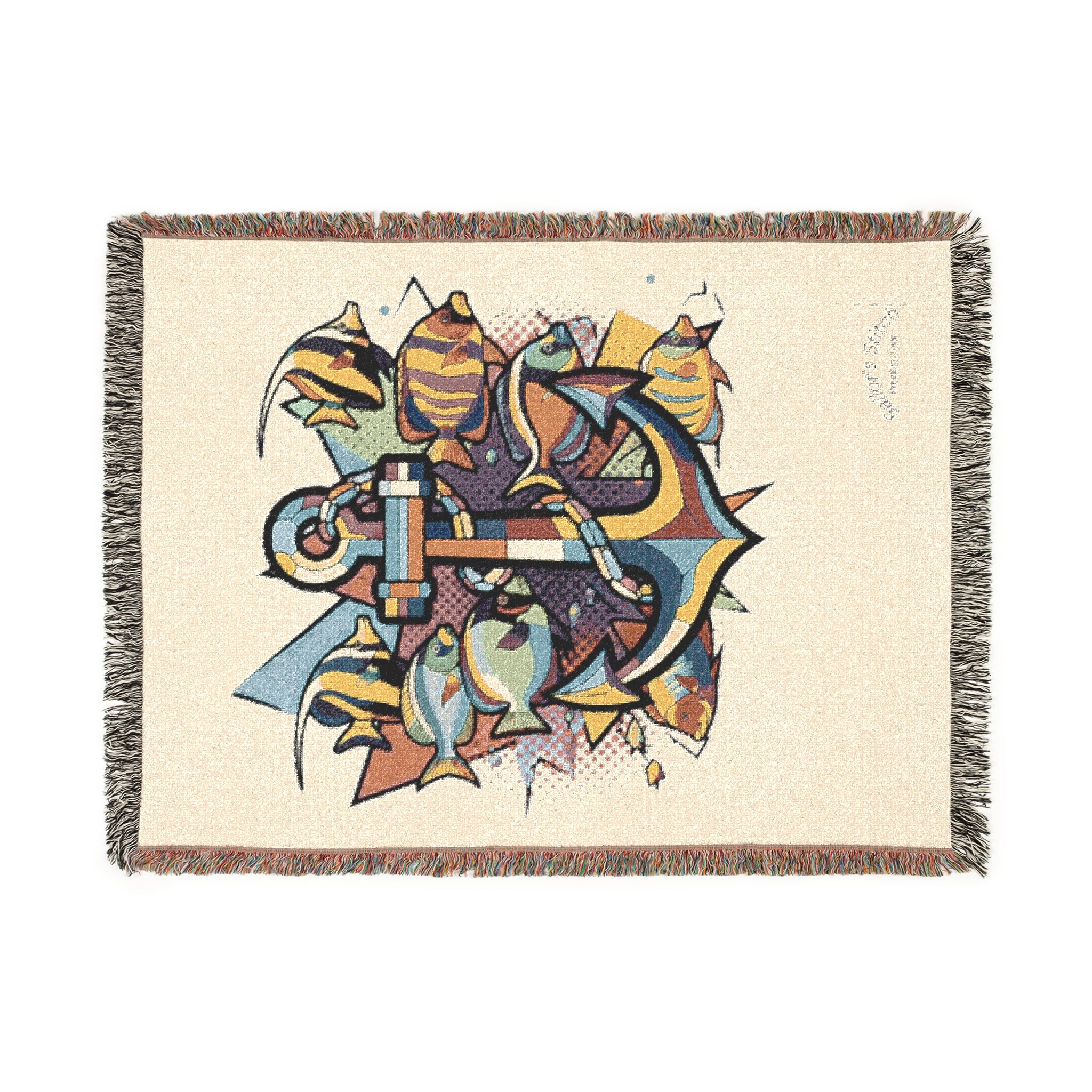 Fish & Anchor Tattoo Design Nautical Woven Blanket with Custom Name Option, Perfect for Home Decor, Gift for Nature Lovers, Cozy Nights, and Relaxation, Saloon & Cabin accessories
