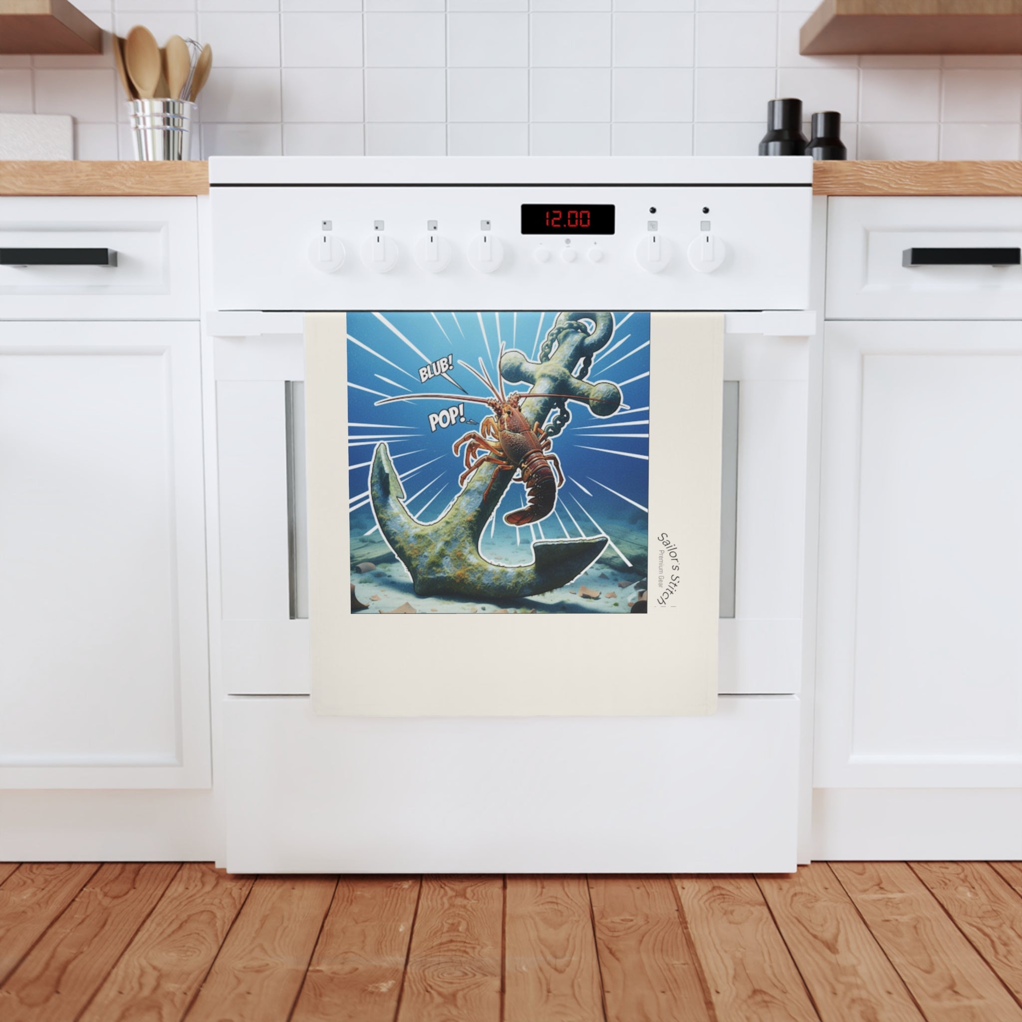 Nautical Lobster Cotton Tea Towel, Coastal Kitchen Decor, Marine Gift, Seafood Lover's Kitchenware, Beach House Accessories