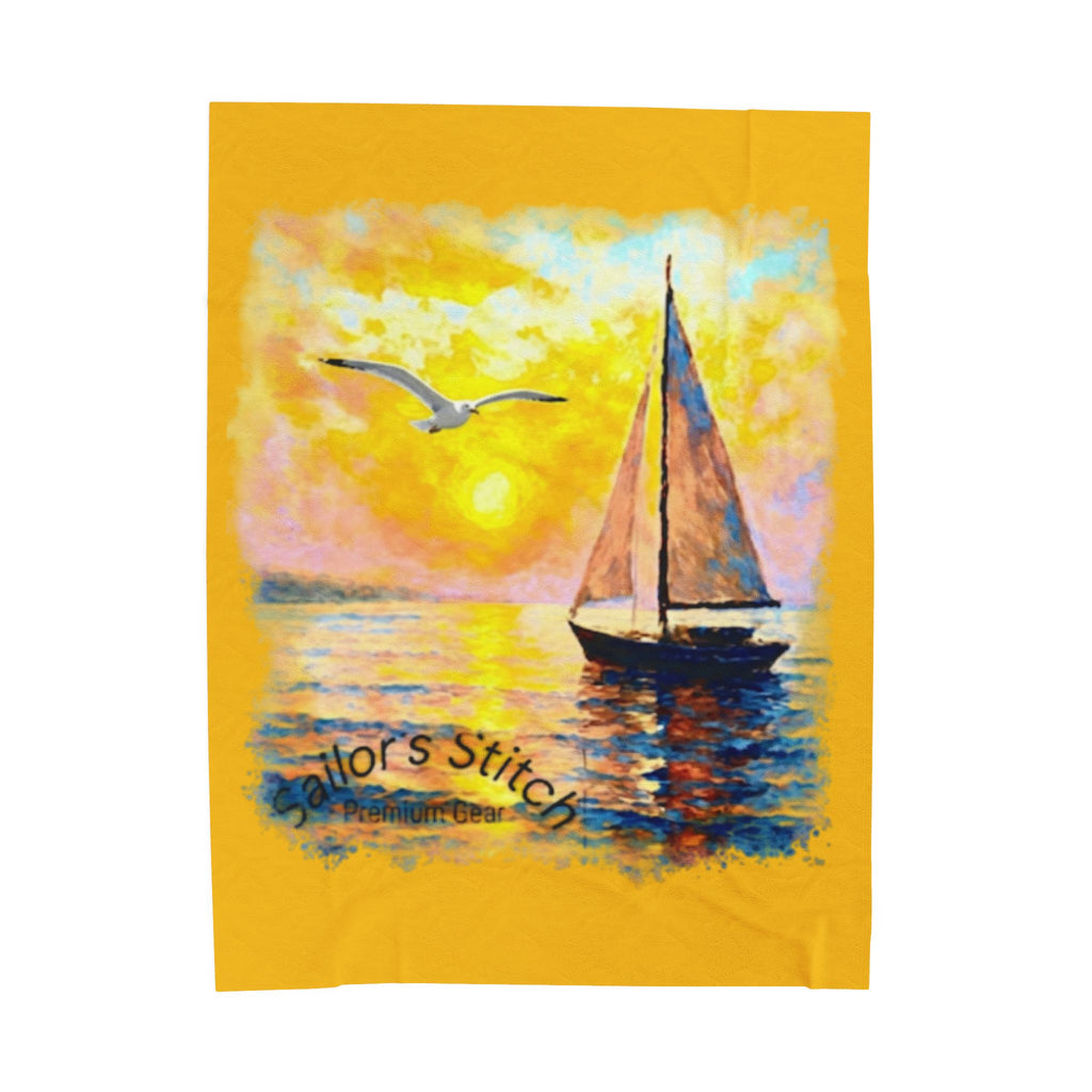 Sailing Sunset Velveteen Plush Blanket | Cozy Home Decor, Nautical Gift, Beach Blanket, Warm Throw, Relaxation Essential, Saloon & Cabin accessories