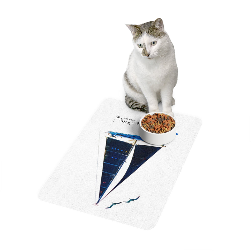Yacht Design Nautical Pet Accessories Food Mat, Dog Feeding Tray, Cat Food Placemat, Coastal Home Decor, Marine Animal Design, Ocean Lover Gift