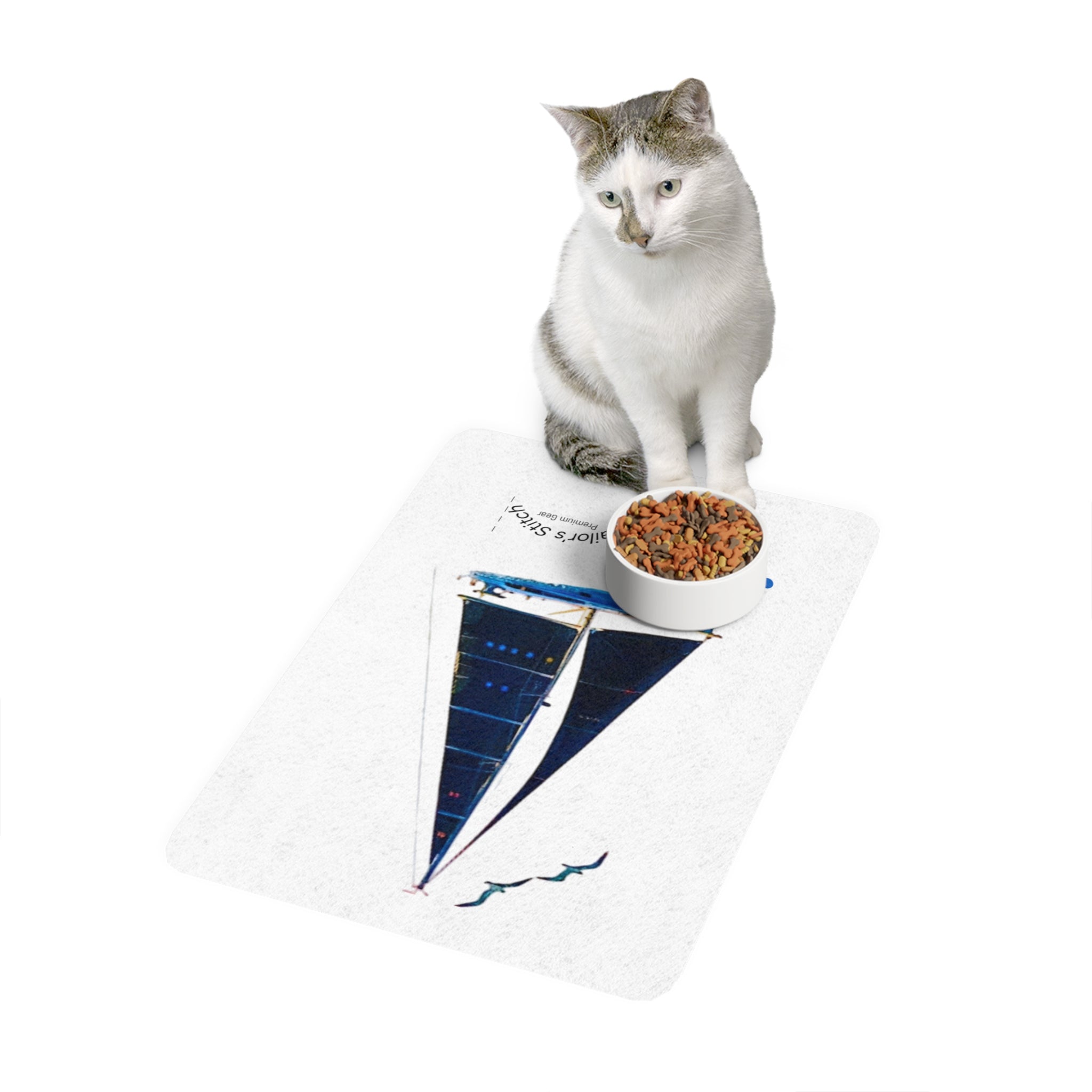 Yacht Design Nautical Pet Accessories Food Mat, Dog Feeding Tray, Cat Food Placemat, Coastal Home Decor, Marine Animal Design, Ocean Lover Gift