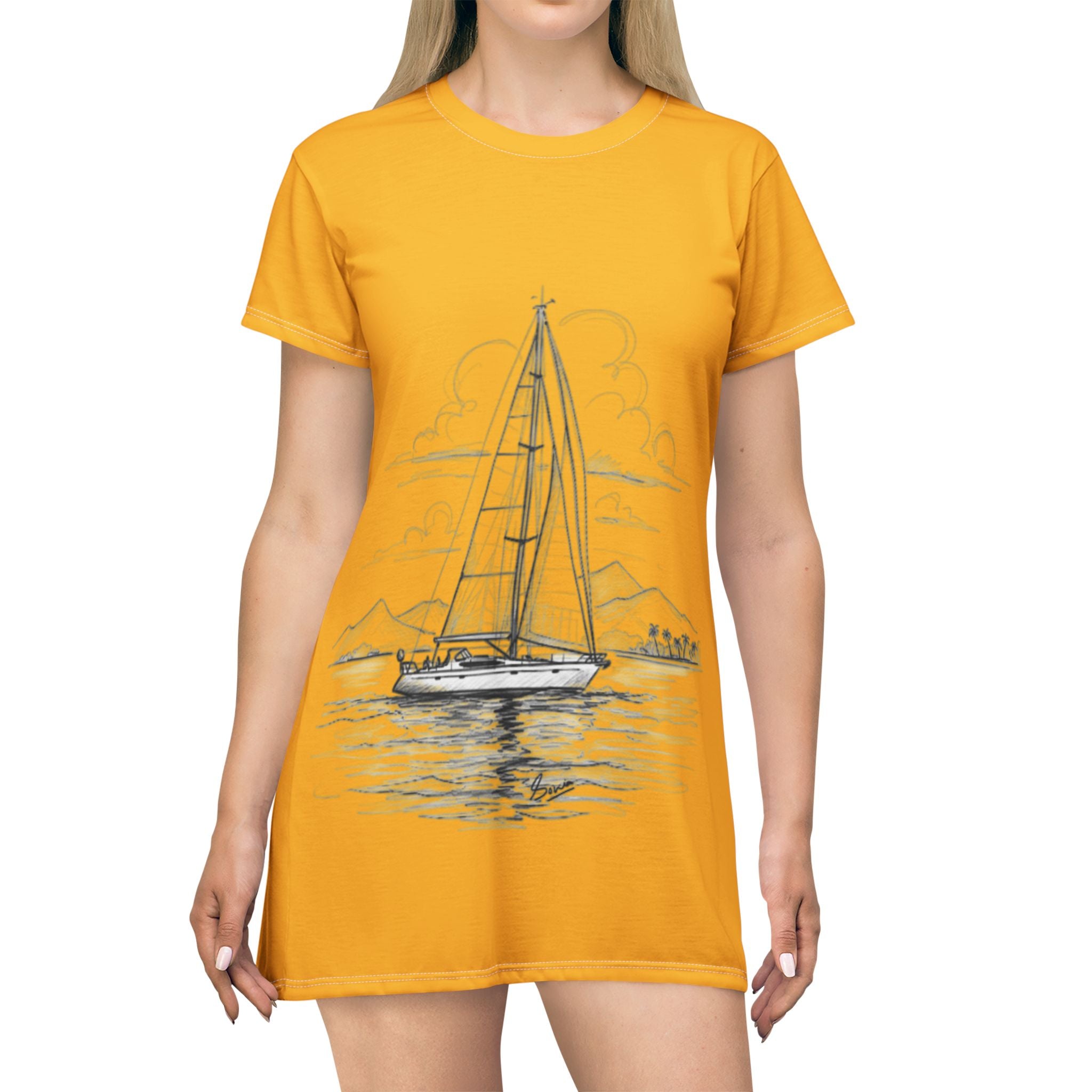 Nautical Yacht Design Sailor’s Stitch T-Shirt Dress with Custom Name Option - Sailor Gift - Nautical apparel