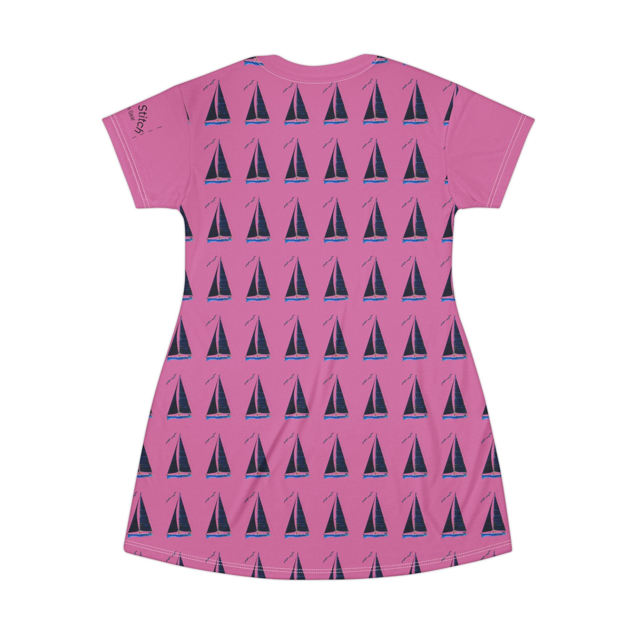 Pink Yacht Sailor's Stitch T-Shirt Dress, Personalisable Custom Crew Wear, Nautical gift, Boat Wear