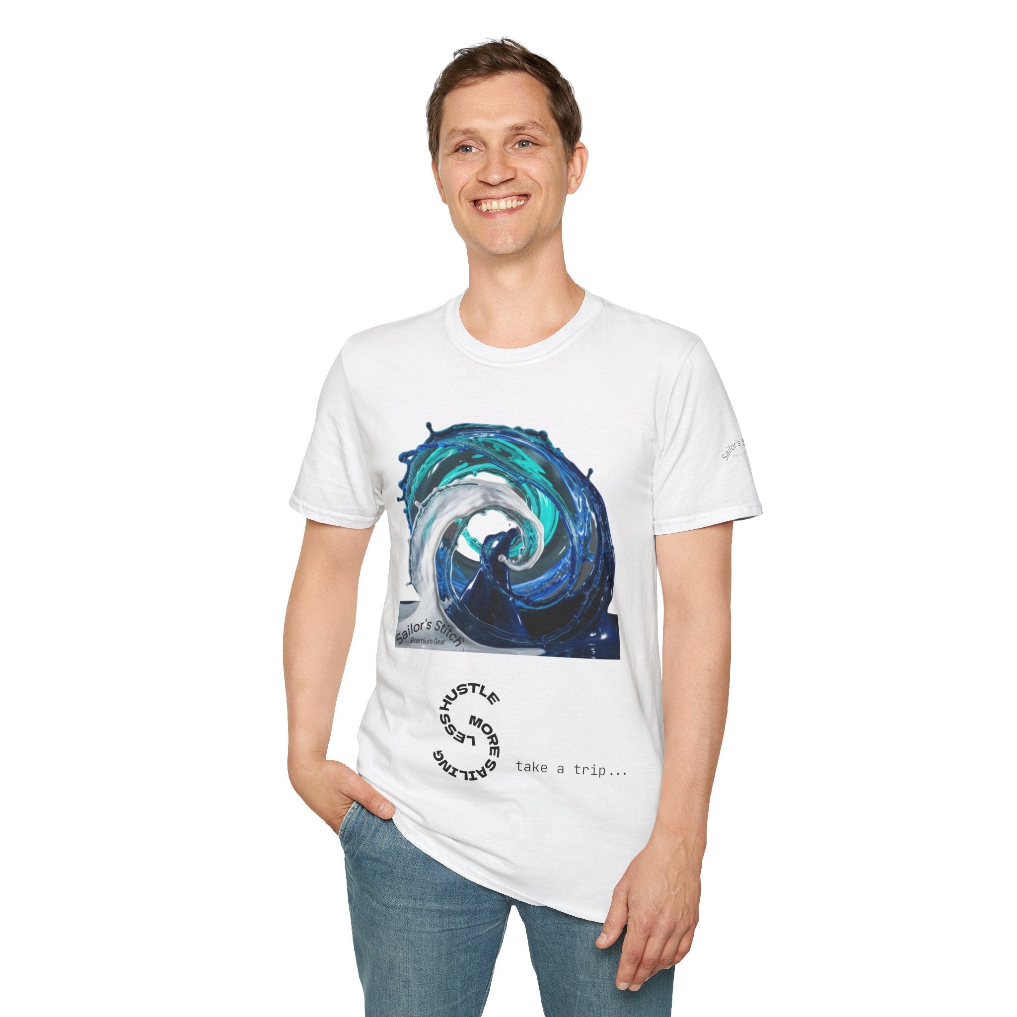 Yacht Wake Less Hustle More Sailing Print T-Shirt, Unisex Graphic Tee, Gift for Sailors, Casual Wear, Sailing Sports Shirt, Nautical apparel