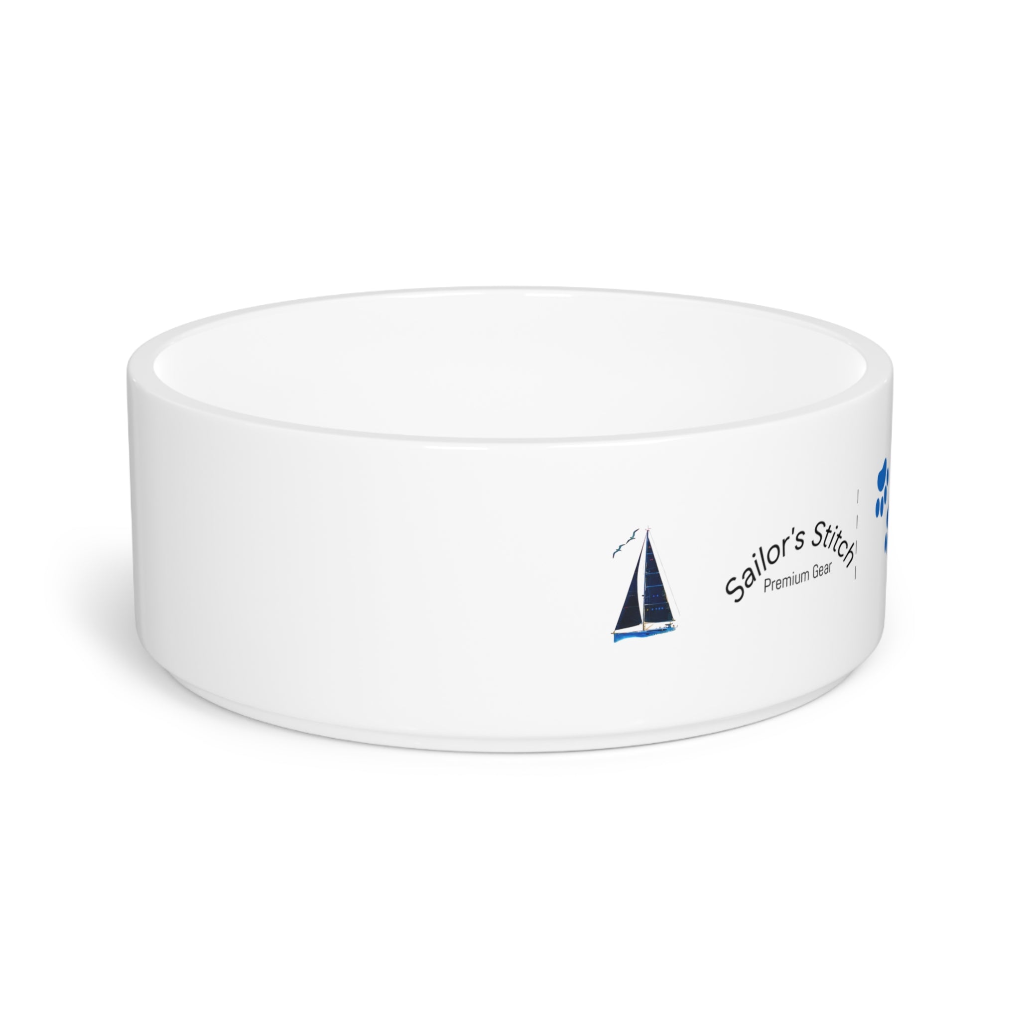 Sailors Stitch Nautical Pet Bowl - Custom Pet Name Sailboat Design, Personalized Dog Dish, Cat Bowl, Pet Accessories, Housewarming Gift