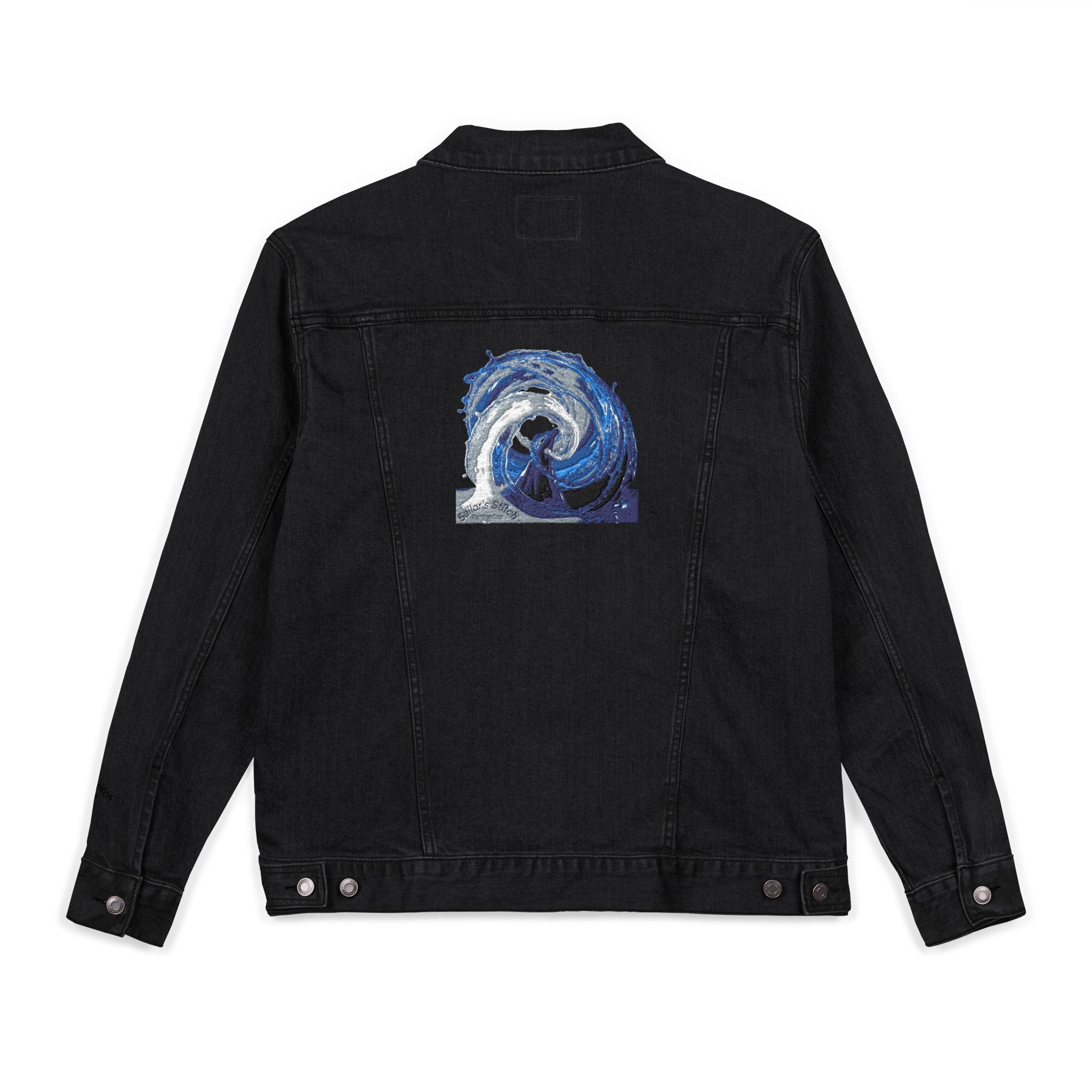 Denim Sailor Wave Unisex Embroidered Denim Jacket, Casual Outerwear, Summer Layering, Perfect for Festivals, Unique Gift Idea, Everyday Wear