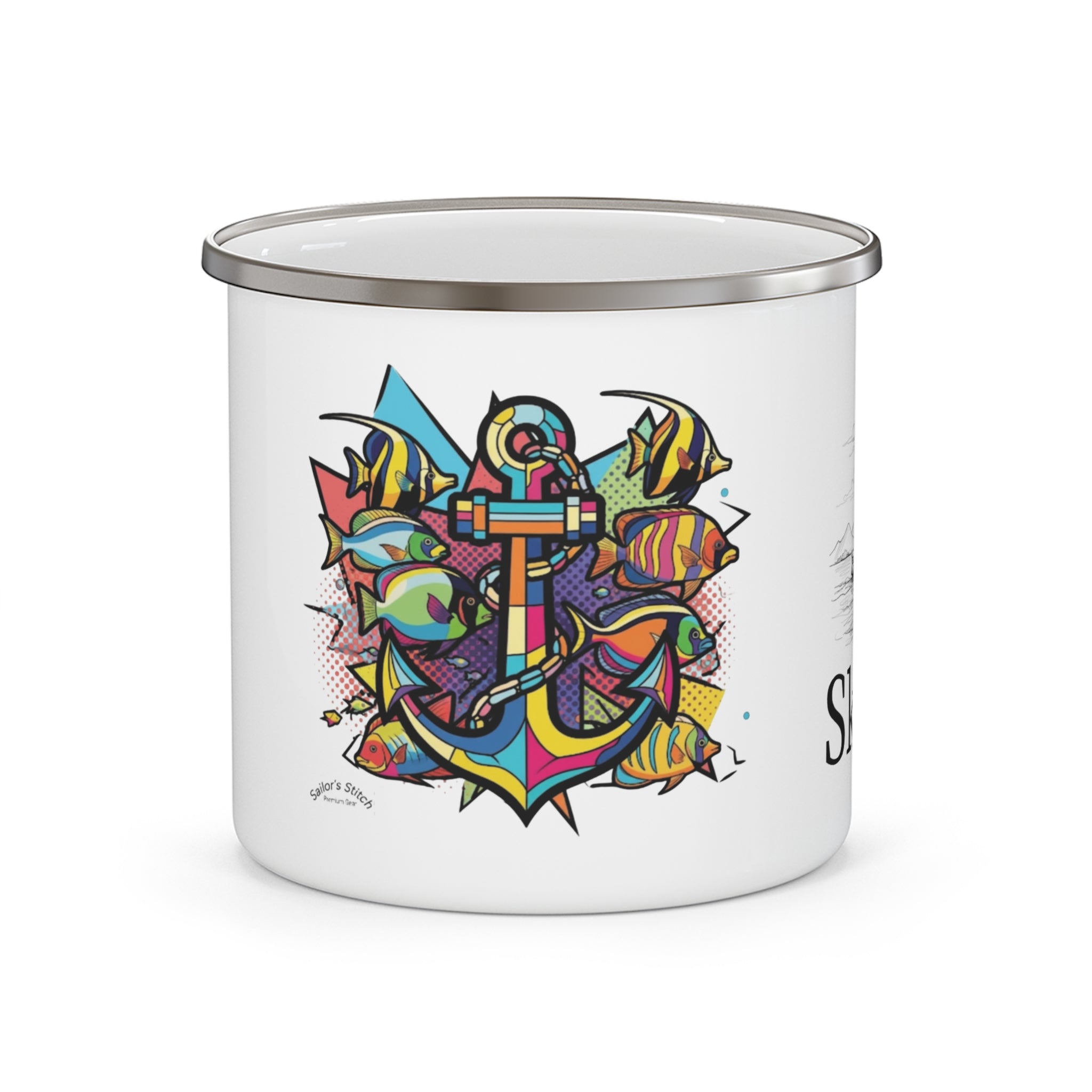 Pop Art Skipper Sailors Enamel Mug, Nautical Sailboat Cup, Ocean Adventure Gift, Camping Coffee Mug, Outdoor Enamel Mug, Coastal Drinkware, Galley accessories