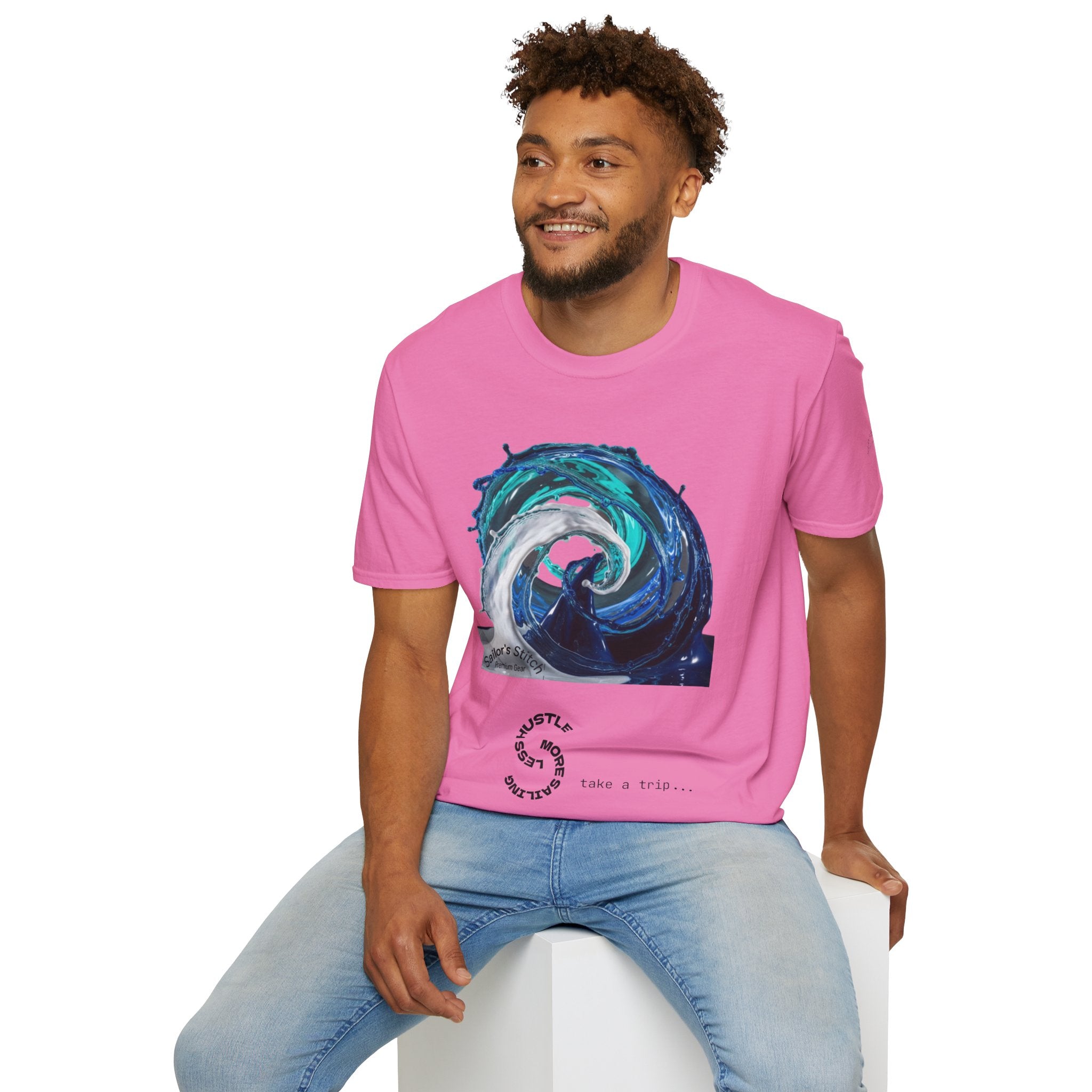 Yacht Wake Less Hustle More Sailing Print T-Shirt, Unisex Graphic Tee, Gift for Sailors, Casual Wear, Sailing Sports Shirt, Nautical apparel