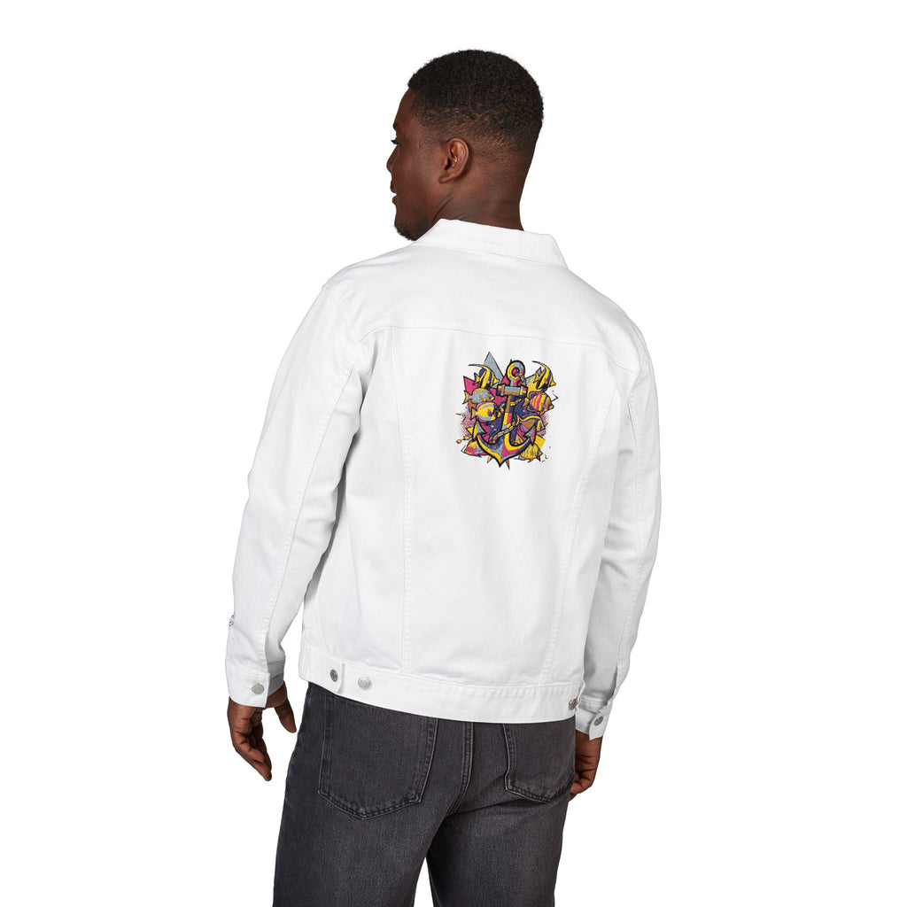 Unisex Embroidered Denim Pop Art Sailor  Jacket, Casual Outerwear, Summer Layering, Perfect for Festivals, Unique Gift Idea, Nautical apparel