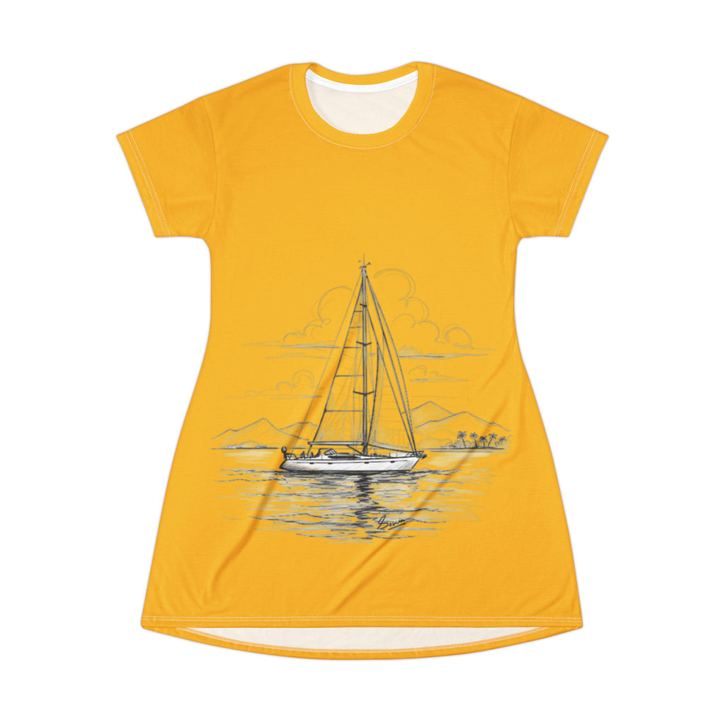 Nautical Yacht Design Sailor’s Stitch T-Shirt Dress with Custom Name Option - Sailor Gift - Nautical apparel