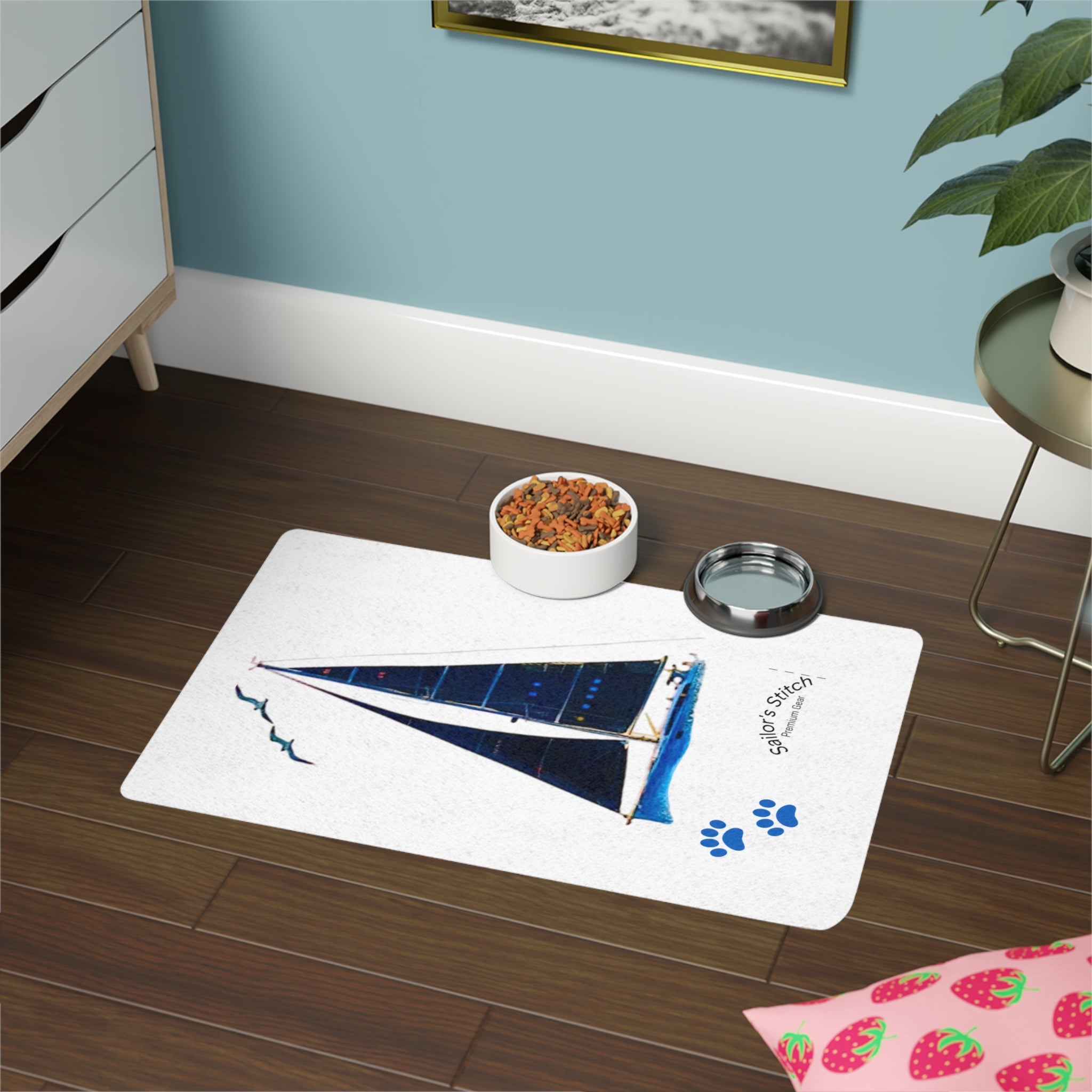 Yacht Design Nautical Pet Accessories Food Mat, Dog Feeding Tray, Cat Food Placemat, Coastal Home Decor, Marine Animal Design, Ocean Lover Gift