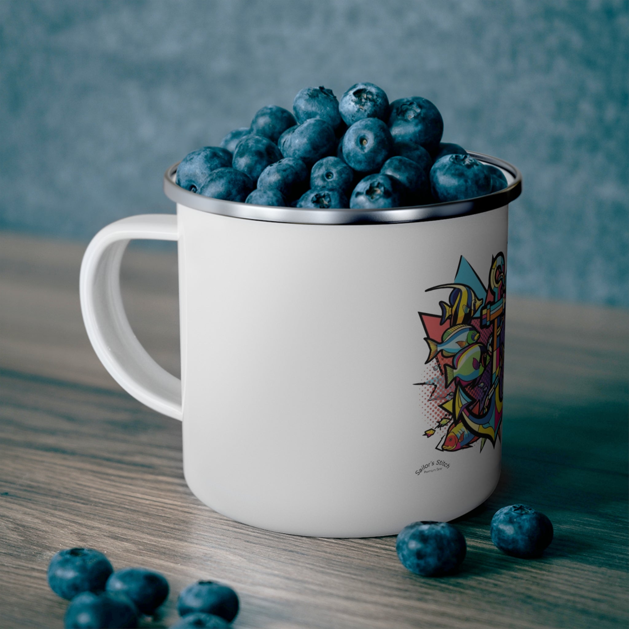 Pop Art Anchor Captains Enamel Mug, Nautical Sailboat Cup, Ocean Adventure Gift, Camping Coffee Mug, Outdoor Enamel Mug, Coastal Drinkware, Galley Accessories