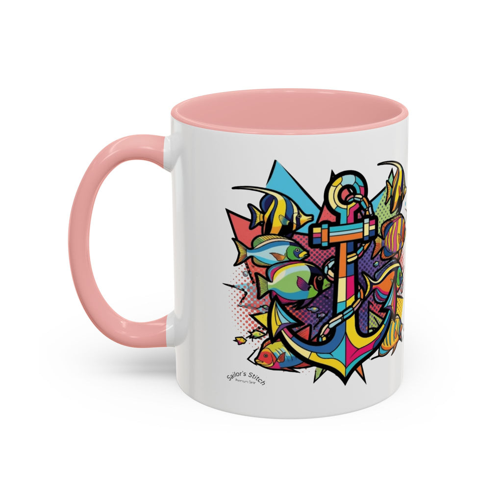 Pop Art Anchor Sailing Mug, Nautical Coffee Cup, Ocean Lover Gift, Sailboat Tea Mug, Maritime Kitchen Decor, Sailor Mugs, Beach Theme Cup, Galley accessories