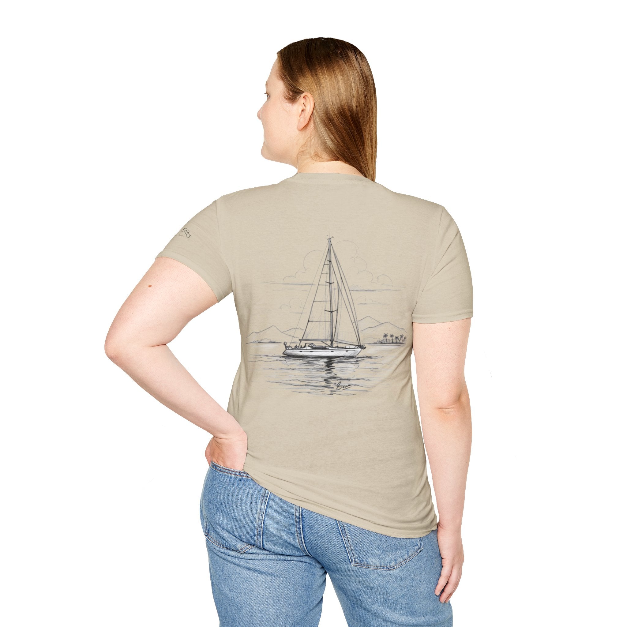 Less Hustle More Sailing Yacht Anchor Double sided print T-Shirt, Unisex Tee, Ideal for Sailors, Gift for Dreamers, Casual Wear, Motivational Shirt, Nautical apparel