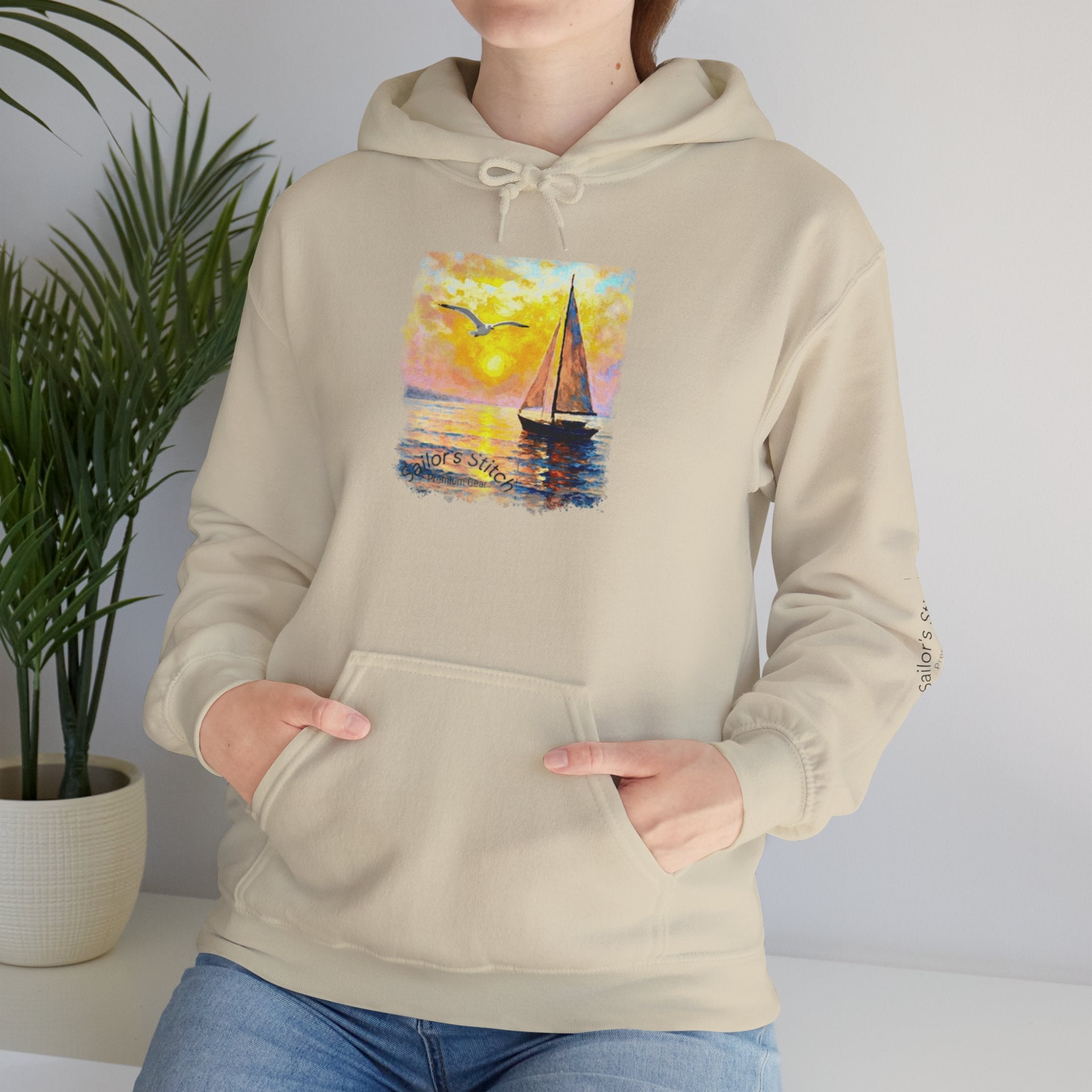 Sailing Sunset Design Sailor’s Stitch Unisex Hoodie / Sweatshirt, Custom name option, Boat wear, Nautical apparel
