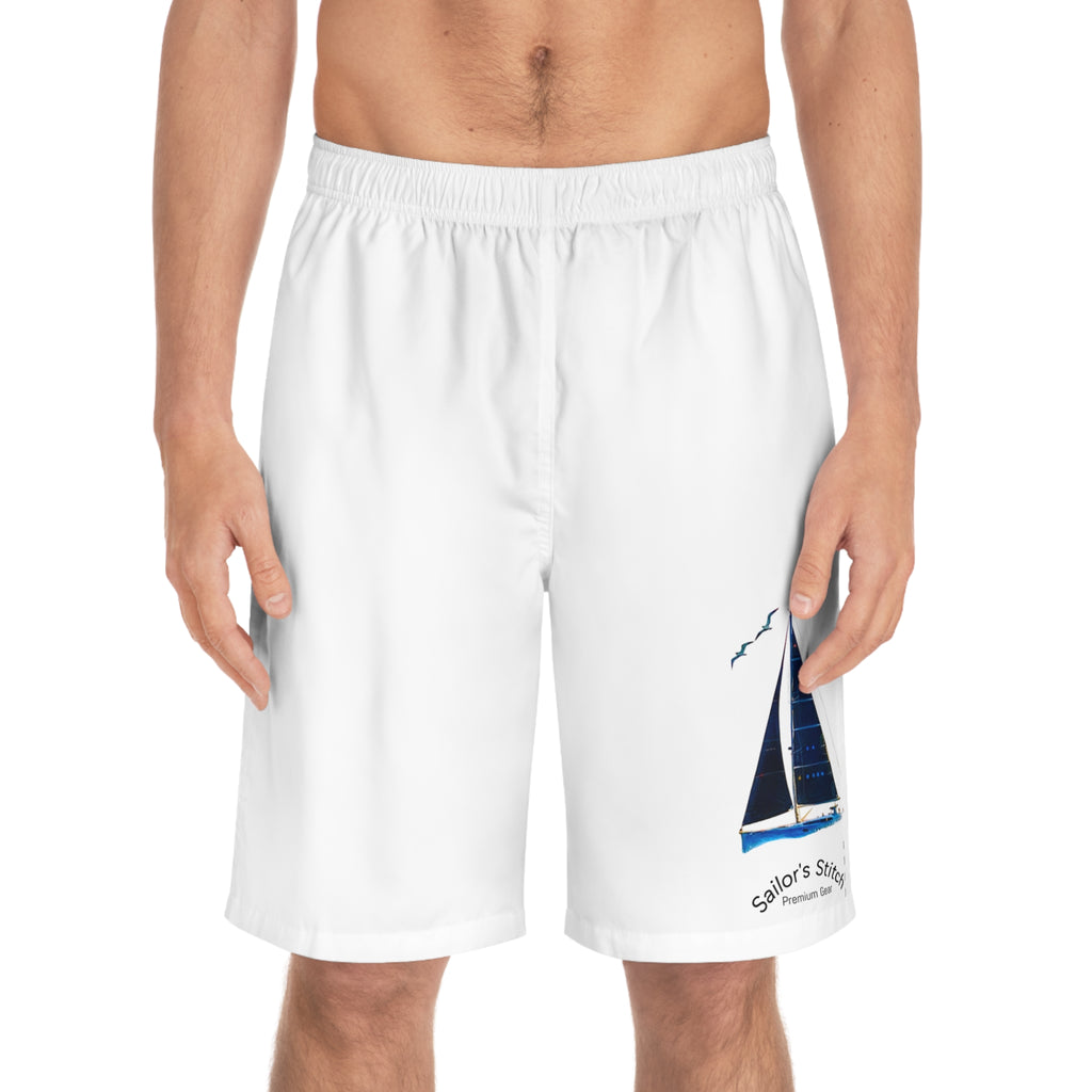 Men's Sailboat Yacht Board Shorts, Summer Swim Trunks for Beach, Nautical Men's Swimwear, Vacation Essentials, Pool Party apparel