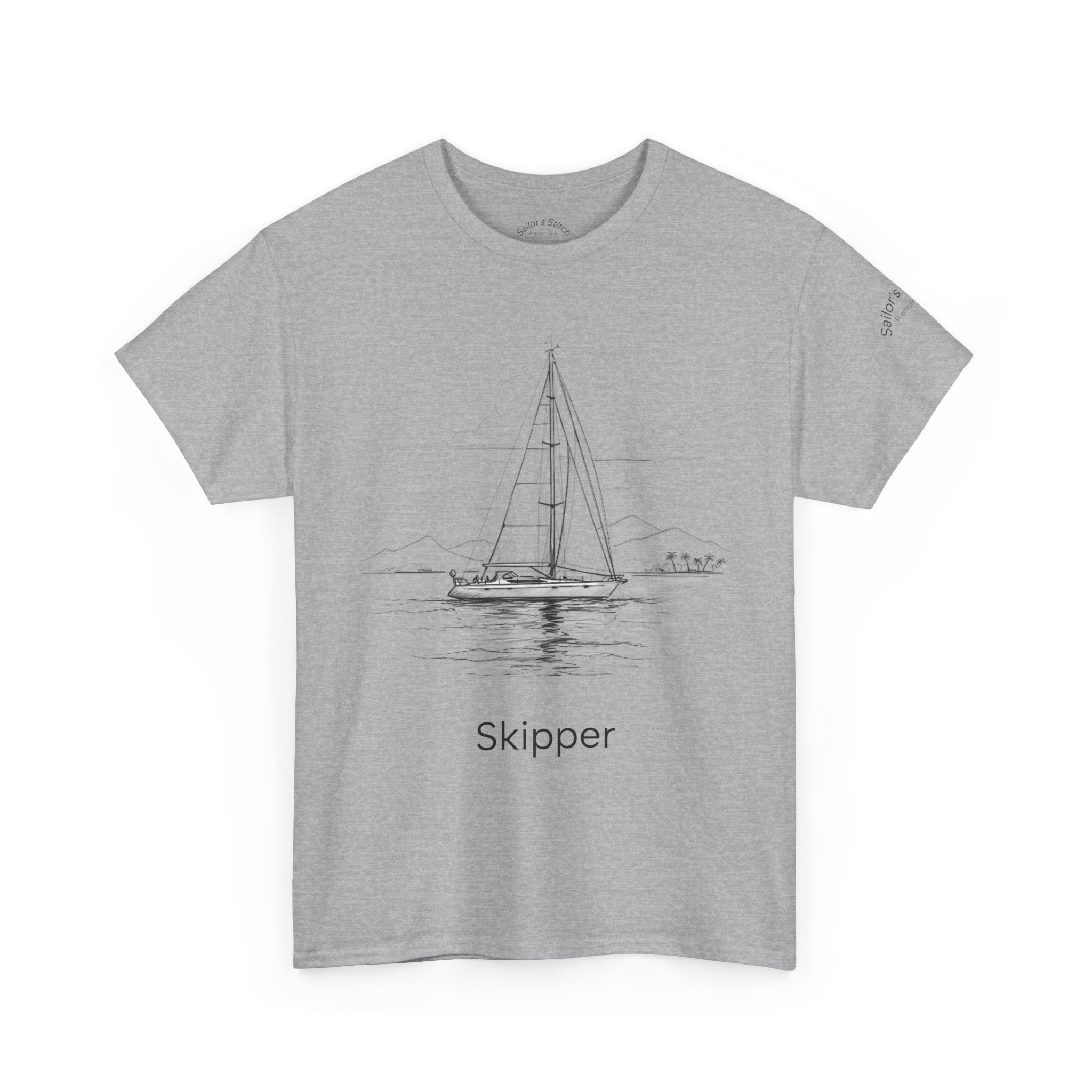 ‘Skipper’ & Yacht Design Heavy Cotton Boat Tee, Sailor’s Stitch customisable name, Ocean Theme Shirt, Casual Wear, Gift for Sailors, Apparel, Inspirational Tee
