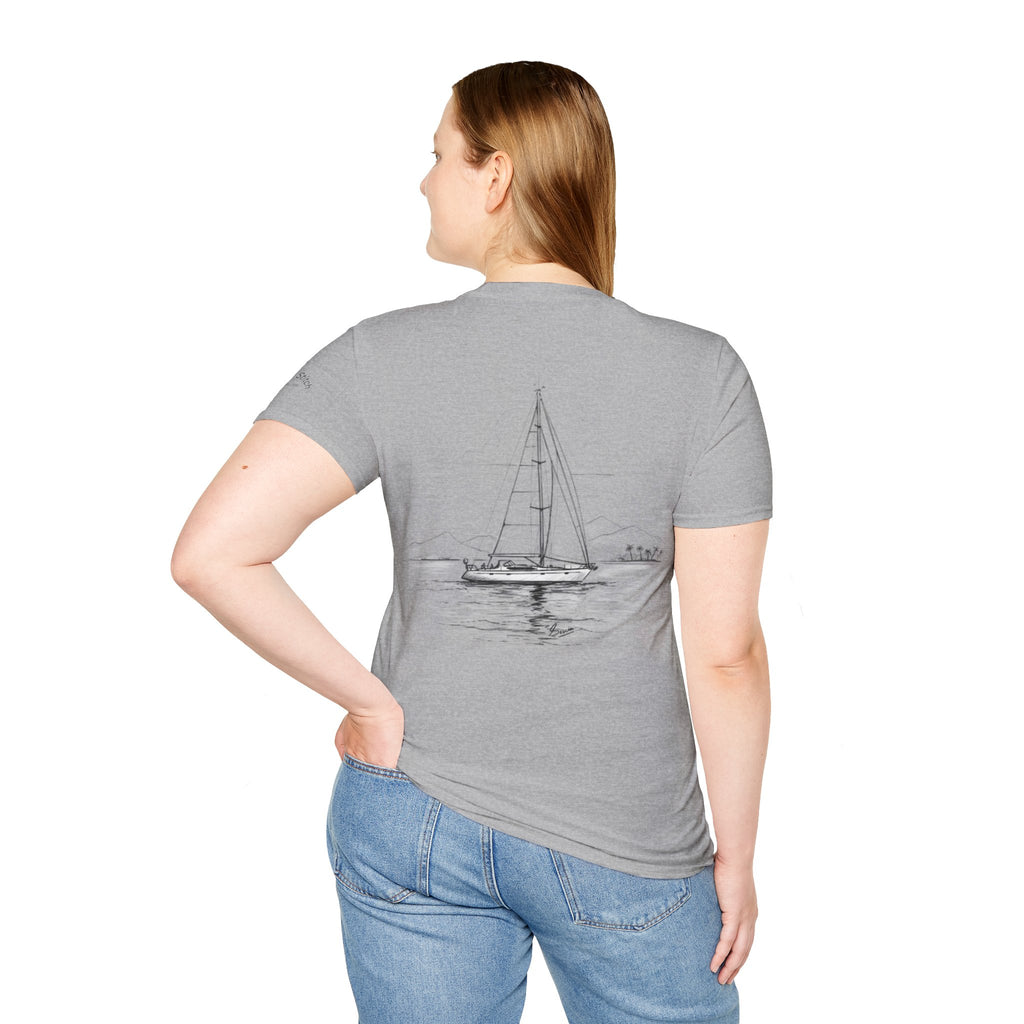 Less Hustle More Sailing Yacht Anchor Double sided print T-Shirt, Unisex Tee, Ideal for Sailors, Gift for Dreamers, Casual Wear, Motivational Shirt, Nautical apparel