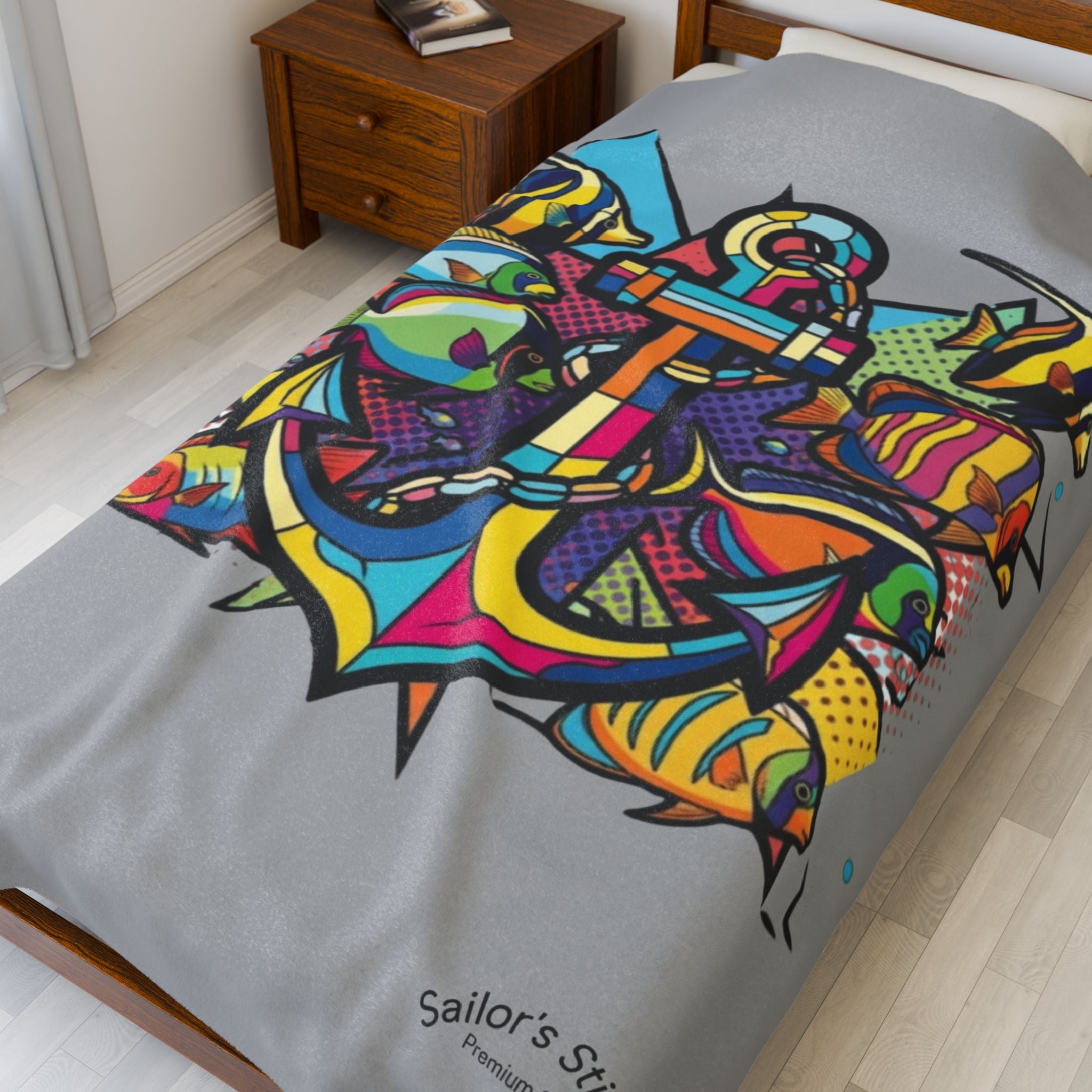 Yacht Anchor Pop Art Sailing Anchor Velveteen Plush Blanket | Cozy Home Decor, Nautical Gift, Beach Blanket, Warm Throw, Relaxation Essential, Saloon & Cabin accessories