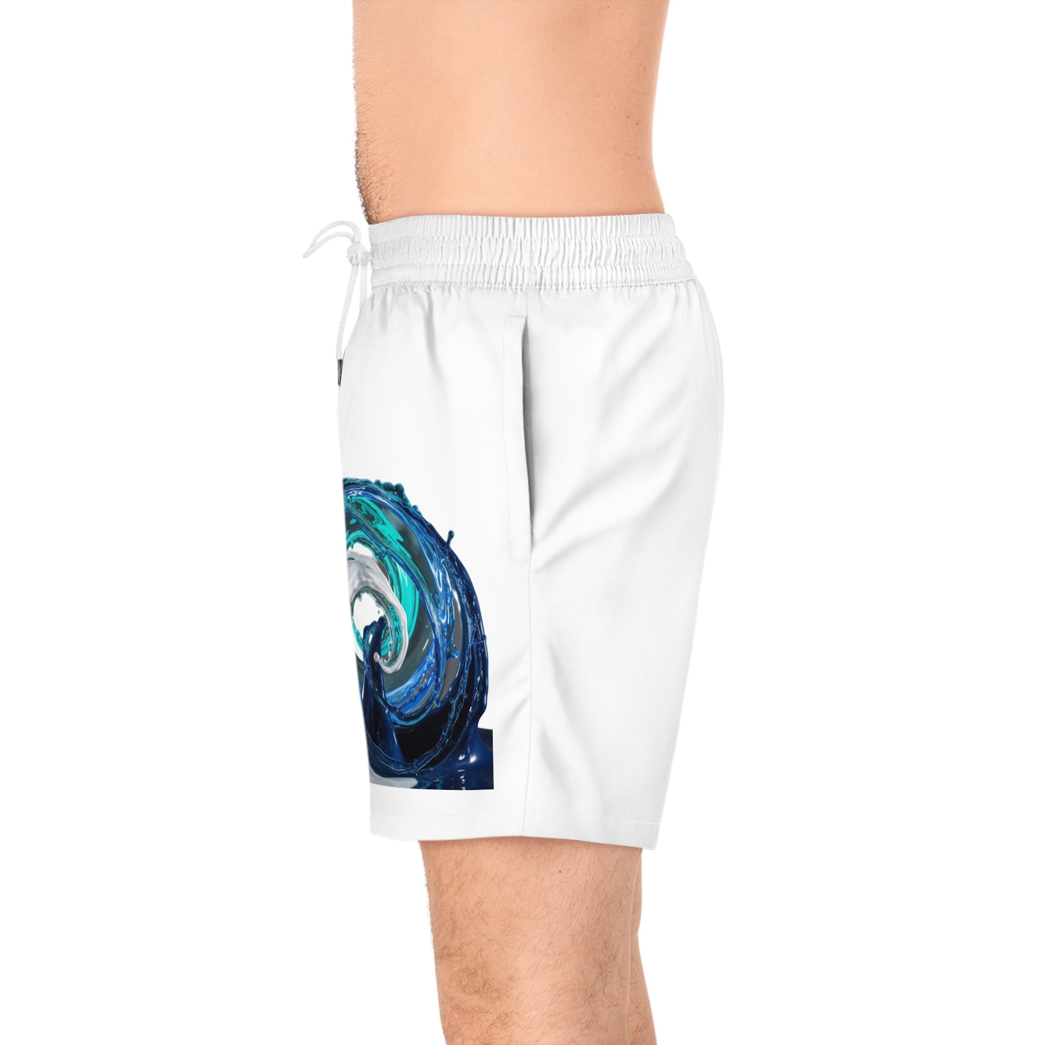 Nautical Yacht Wake-Designed Men's Mid-Length Swim Shorts, Mesh Pockets, Polyester & Spandex Swimwear, Pool Party Wear, Custom name option, Ocean Wave Inspired, Sailing apparel