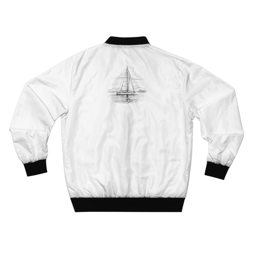Sailor's Story Bomber Jacket — Minimal Sailboat Graphic Men’s Bomber, Nautical apparel, Outerwear