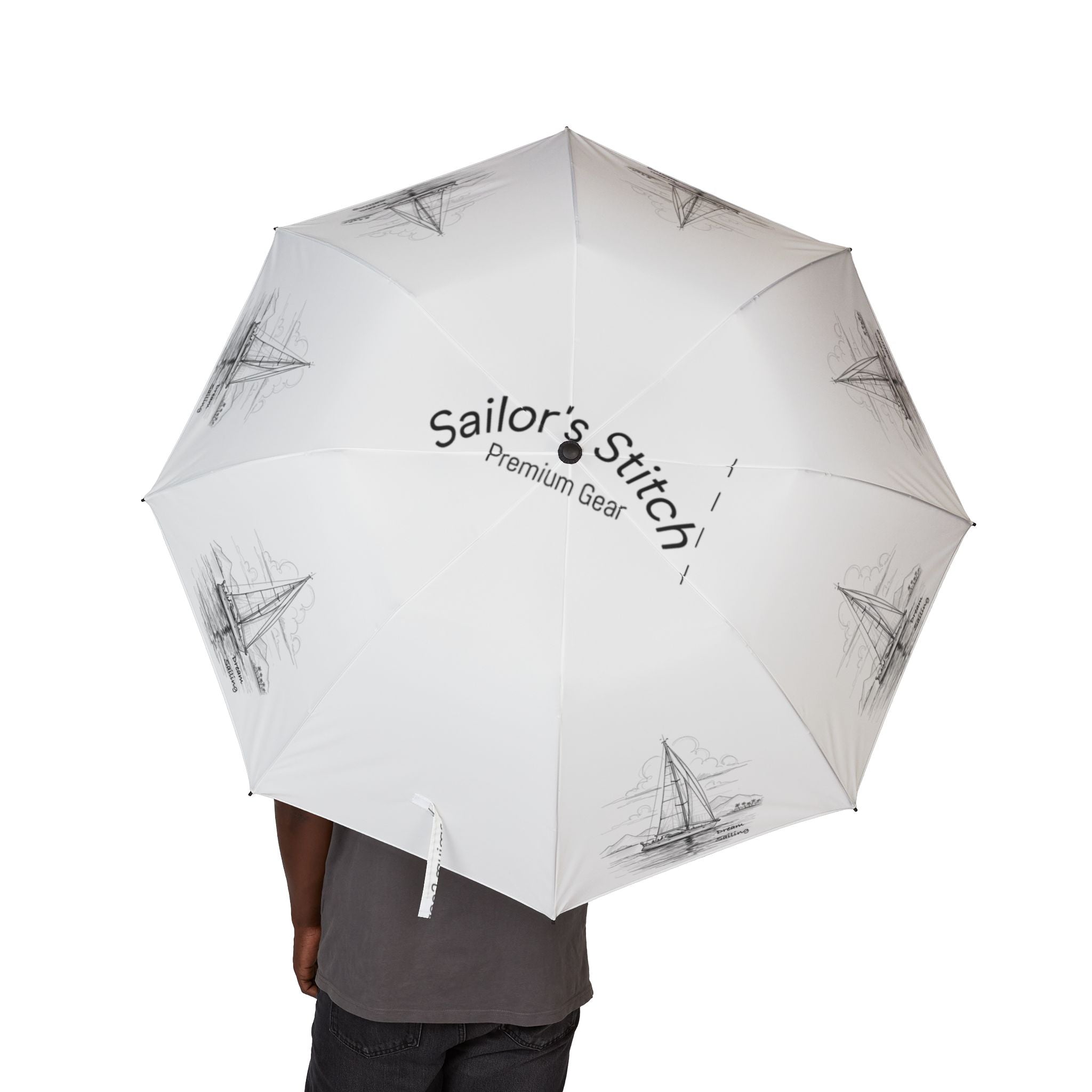 Sailors Stitch Yacht Design Compact Foldable Umbrella, Chic Sunshade, Custom Name Option, Portable Rain Protection, Outdoor Accessories, Unique Gift for All Occasions