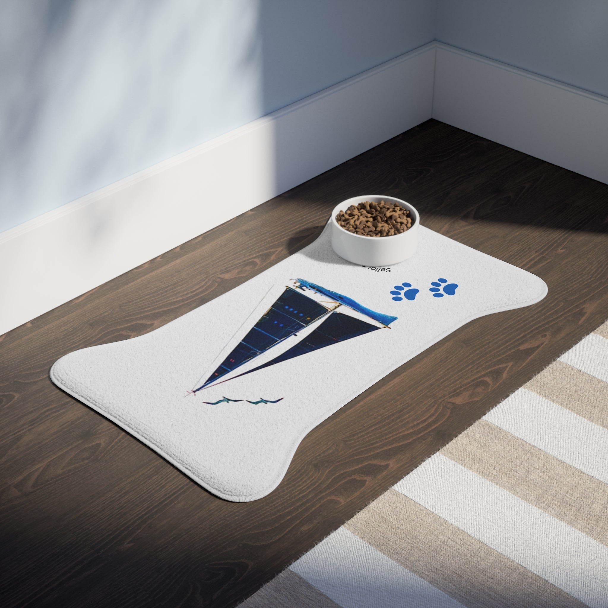 Yacht Design Pet Feeding Mat personalisable with pet name, Nautical pet accessories