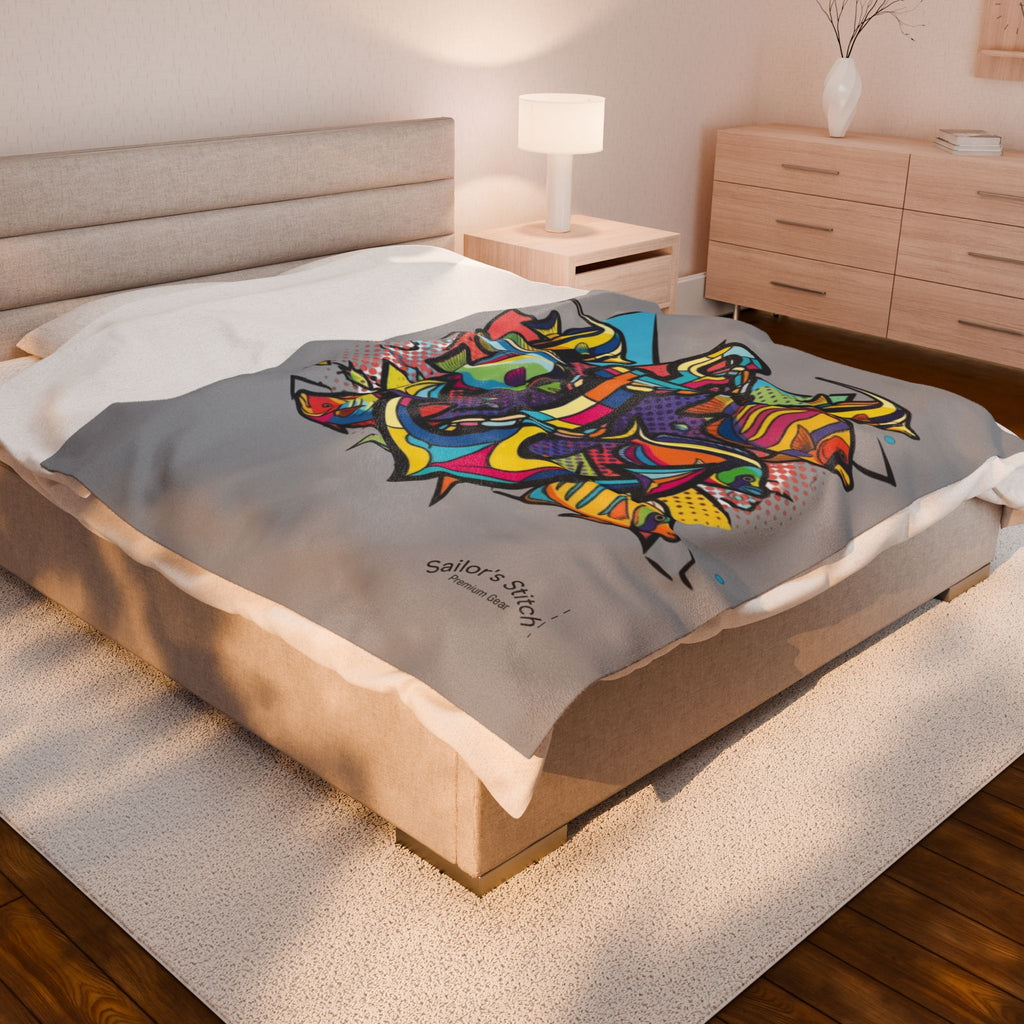 Yacht Anchor Pop Art Sailing Anchor Velveteen Plush Blanket | Cozy Home Decor, Nautical Gift, Beach Blanket, Warm Throw, Relaxation Essential, Saloon & Cabin accessories