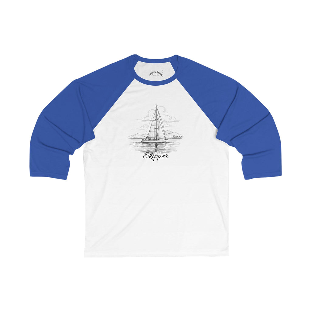‘Skipper’ Shirt Nautical 3/4 Sleeve Sailing Tee, Sailor Vibes, Custom Crew Wear, Gift for Sailors, Boat Wear, Beach Tee, Ocean Lover, Nautical Gift