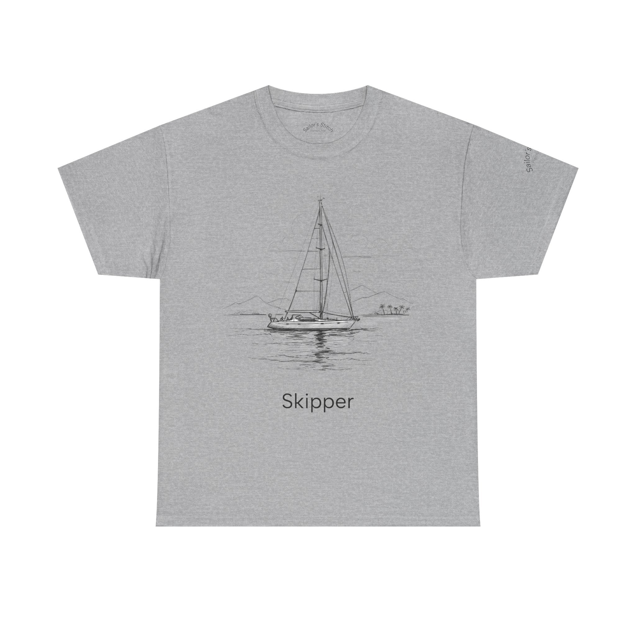 ‘Skipper’ & Yacht Design Heavy Cotton Boat Tee, Sailor’s Stitch customisable name, Ocean Theme Shirt, Casual Wear, Gift for Sailors, Apparel, Inspirational Tee