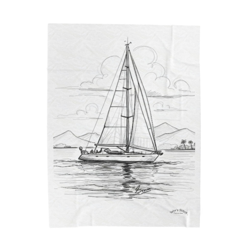 Sailing Yacht Velveteen Plush Blanket | Custom name option, Nautical Gift, Beach Blanket, Warm Throw, Relaxation Essential, Nautical Cabin Accessories