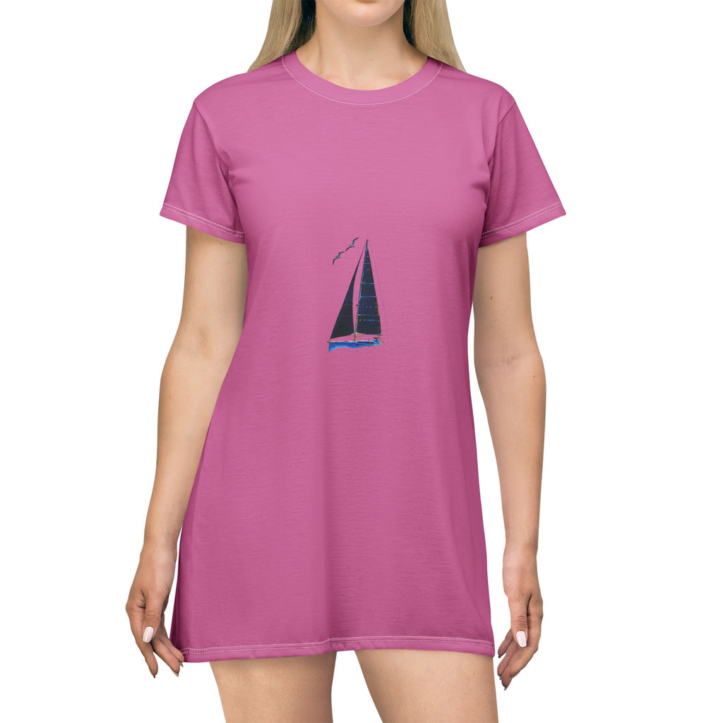 Sailor’s Stitch Yacht T-Shirt Dress, Nautical apparel, Custom crew wear, Boat wear, Beach Coverup, Sailor Costume, Women's Casual Dress
