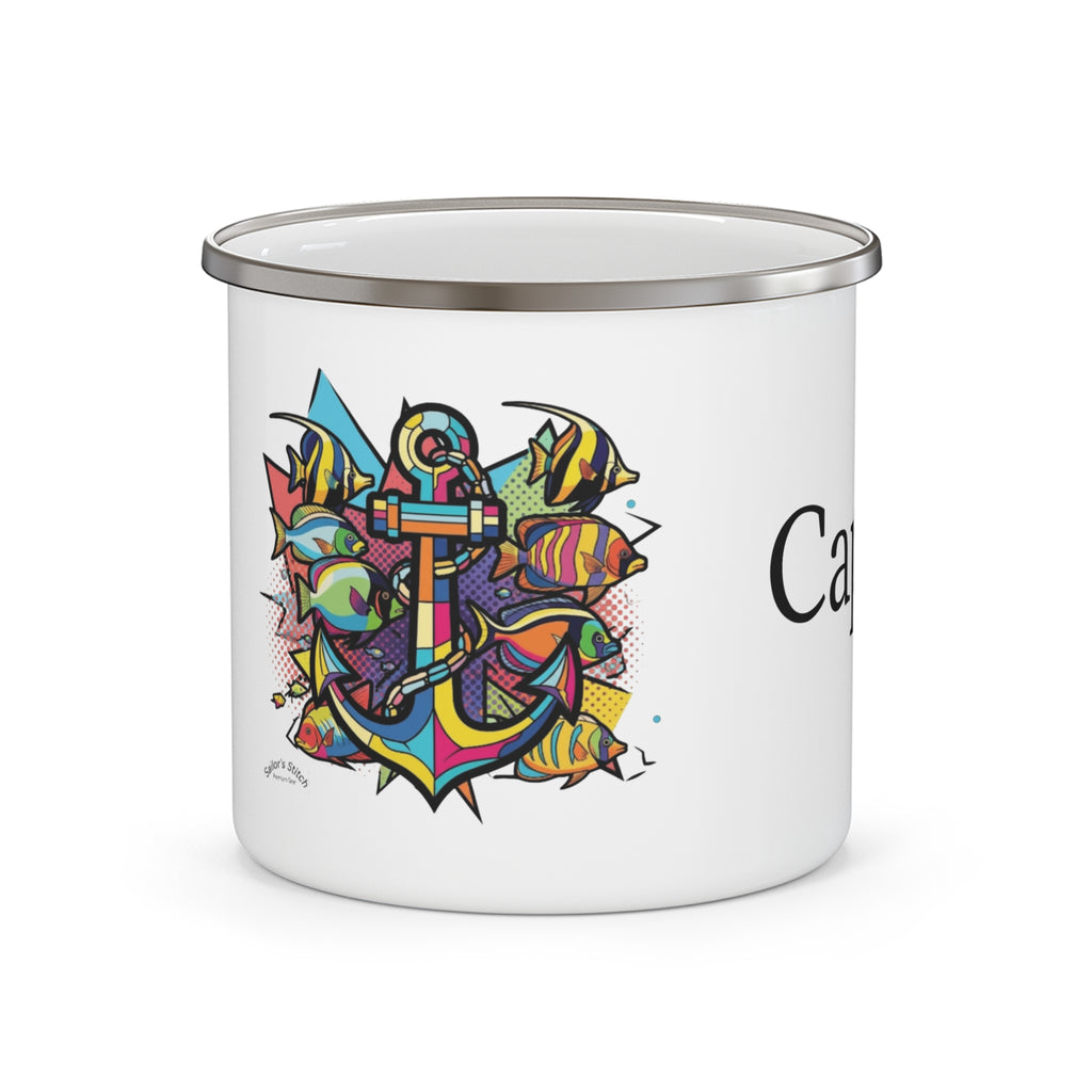 Pop Art Anchor Captains Enamel Mug, Nautical Sailboat Cup, Ocean Adventure Gift, Camping Coffee Mug, Outdoor Enamel Mug, Coastal Drinkware, Galley accessories