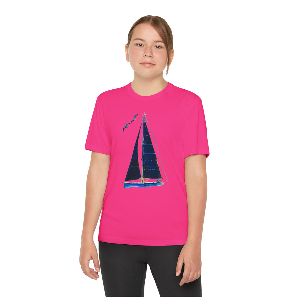 Youth Neon Visibility Sailing Safety Boat Tee, Youth Competitor T-Shirt, Sporty Regatta Top, Summer Boating Shirt, Sailboat Racing Apparel