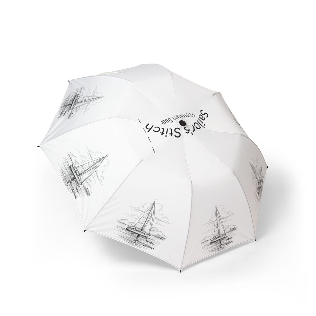 Sailors Stitch Yacht Design Compact Foldable Umbrella, Chic Sunshade, Custom Name Option, Portable Rain Protection, Outdoor Accessories, Unique Gift for All Occasions