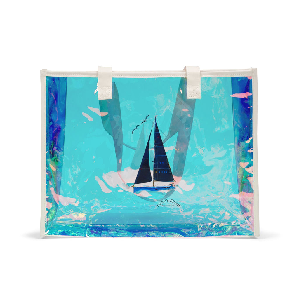 Sailor’s Stitch Holographic Beach Tote Bag, Custom name option, Stylish PVC Sailing Tote Accessories, Shiny Pool Tote, Perfect for Vacations, Transparent Beach Bag