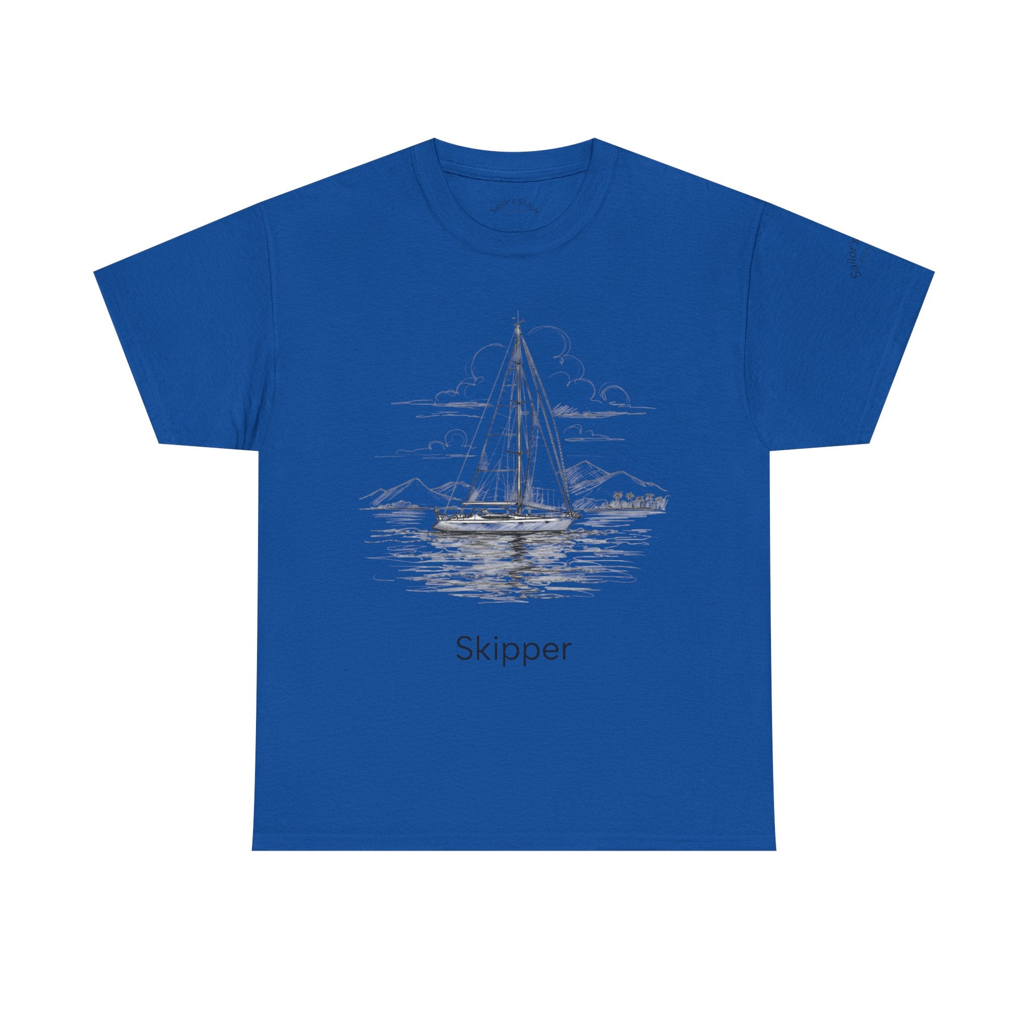 ‘Skipper’ & Yacht Design Heavy Cotton Boat Tee, Sailor’s Stitch customisable name, Ocean Theme Shirt, Casual Wear, Gift for Sailors, Apparel, Inspirational Tee
